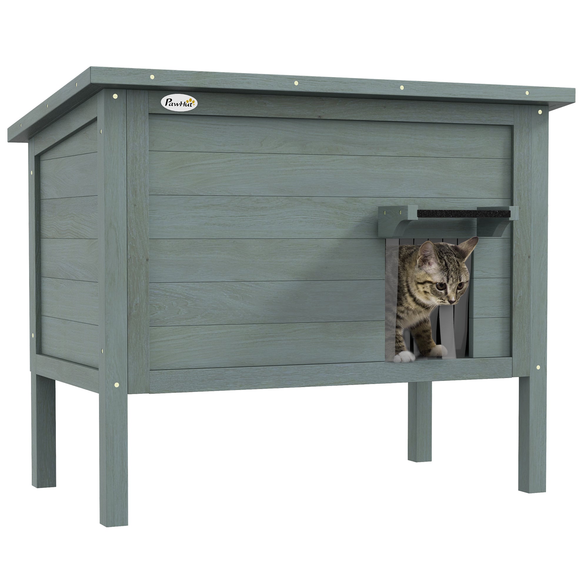 PawHut Feral Cat House, Wooden Insulated with Removable Floor, Water-Resistant Openable Roof - Charcoal Grey - North Peak Garden Furniture