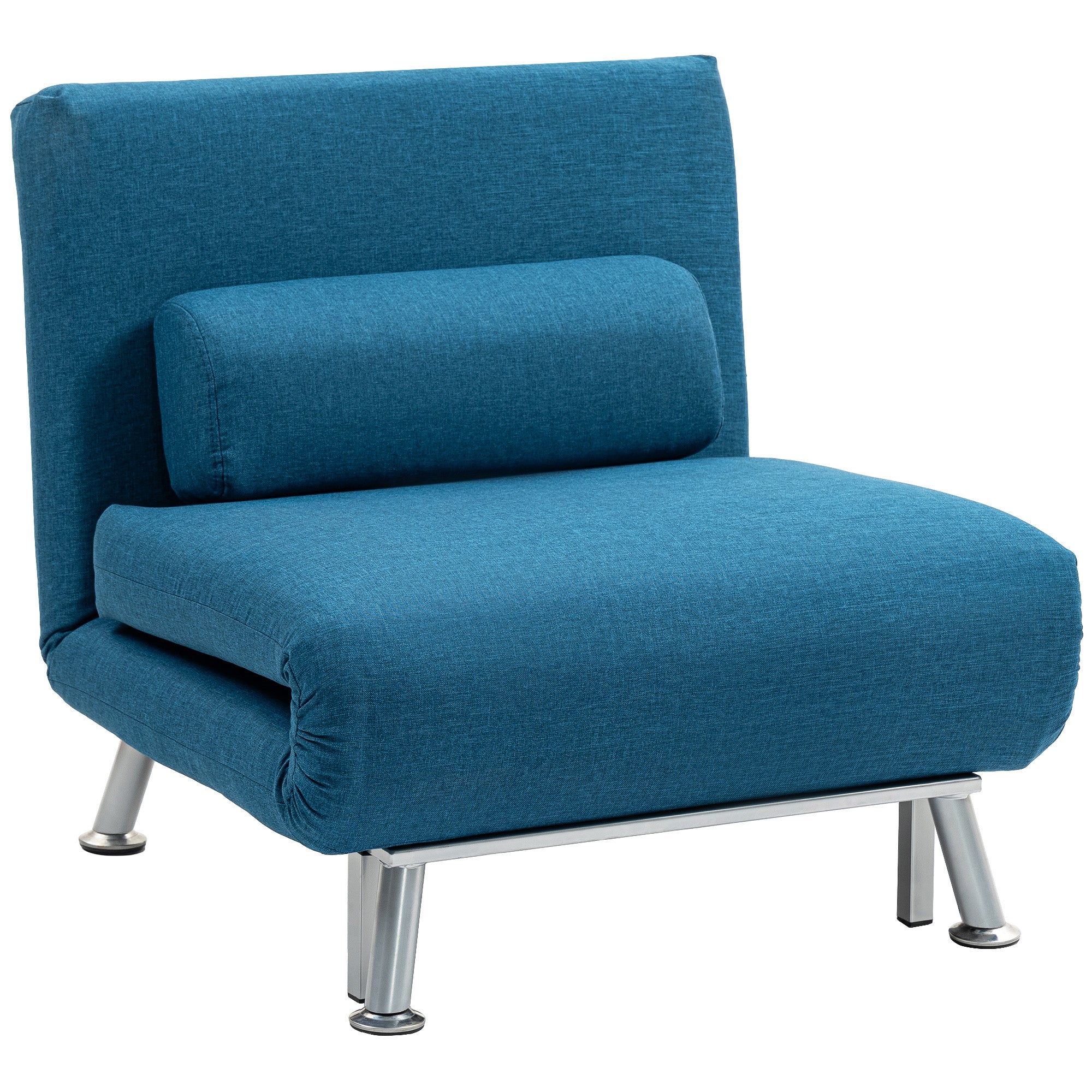 HOMCOM Single Linen-Look Sleeper Chair - Blue - North Peak Garden Furniture