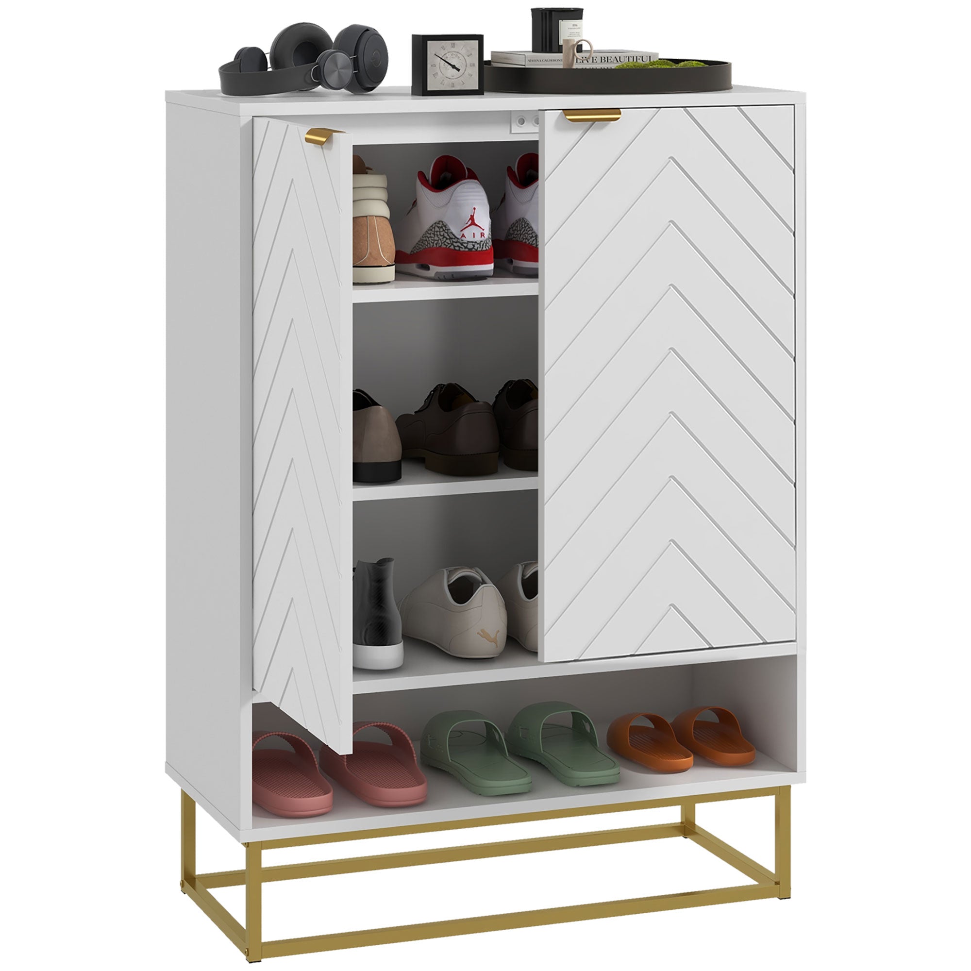 HOMCOM Shoe Storage Cabinet, Modern Shoe Cupboard with Open Shelf, Adjustable Shelf, 6 Vents, Shoe Rack for 12 Pairs of Shoes - North Peak Garden Furniture