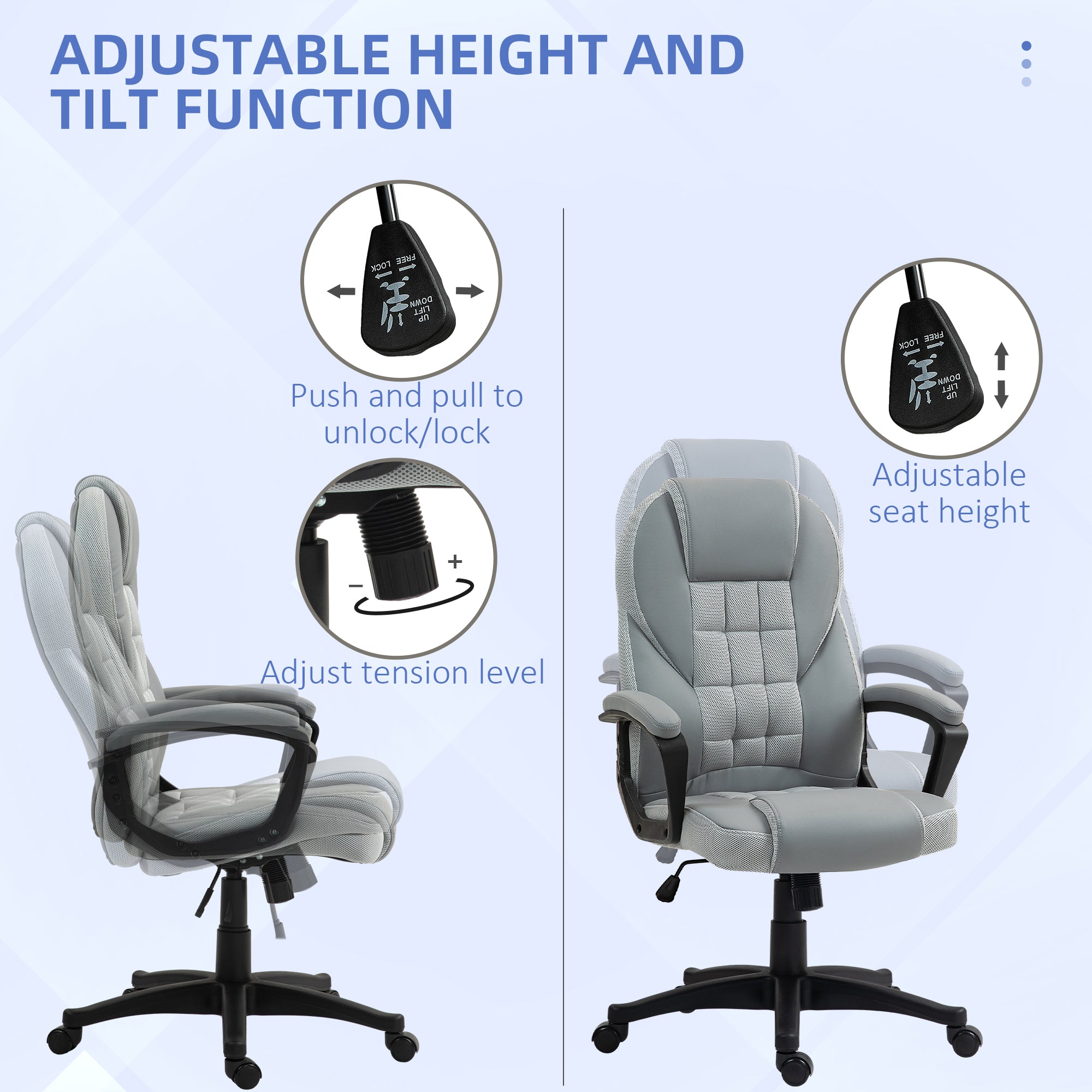 HOMCOM Faux Leather Office Chair - Grey - North Peak Garden Furniture