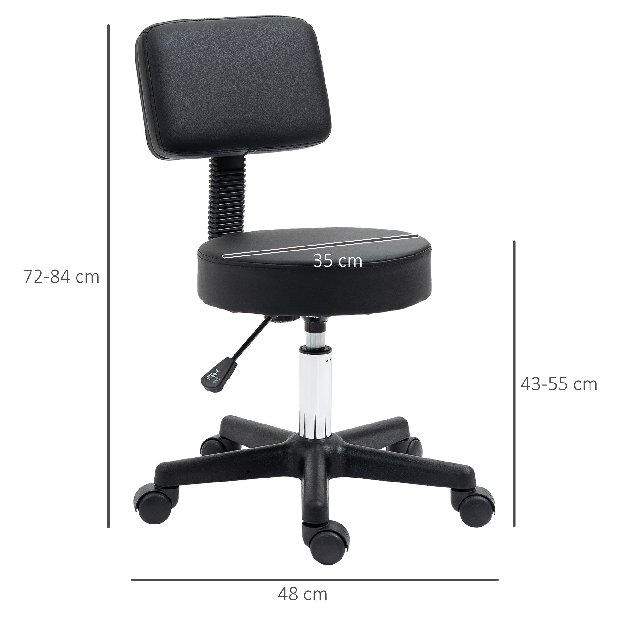 HOMCOM Swivel Salon Chair w/ Padded Seat Back 5 Wheels Adjustable Height Salon Hairdressers Tattoo Spa Rolling Black - North Peak Garden Furniture