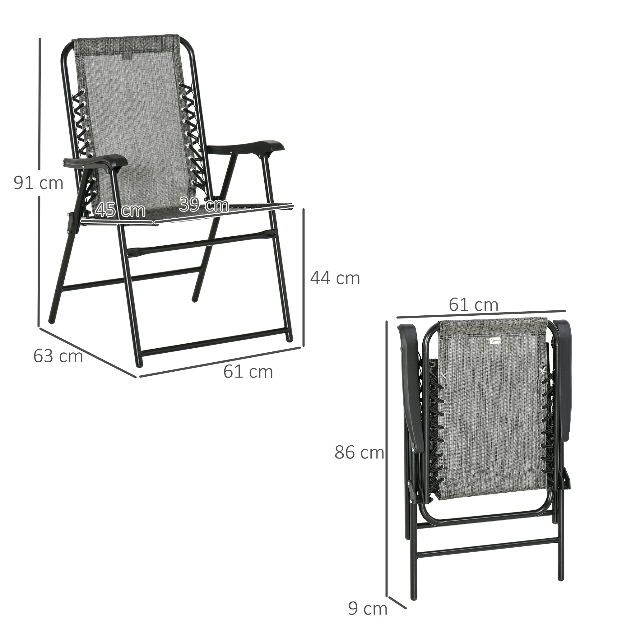 Outsunny Set of 6 Patio Folding Chair Set, Garden Portable Outdoor Chairs with Armrest and Breathable Mesh Fabric Seat and Backrest, for Camping, Beach, Deck, Lawn, Grey