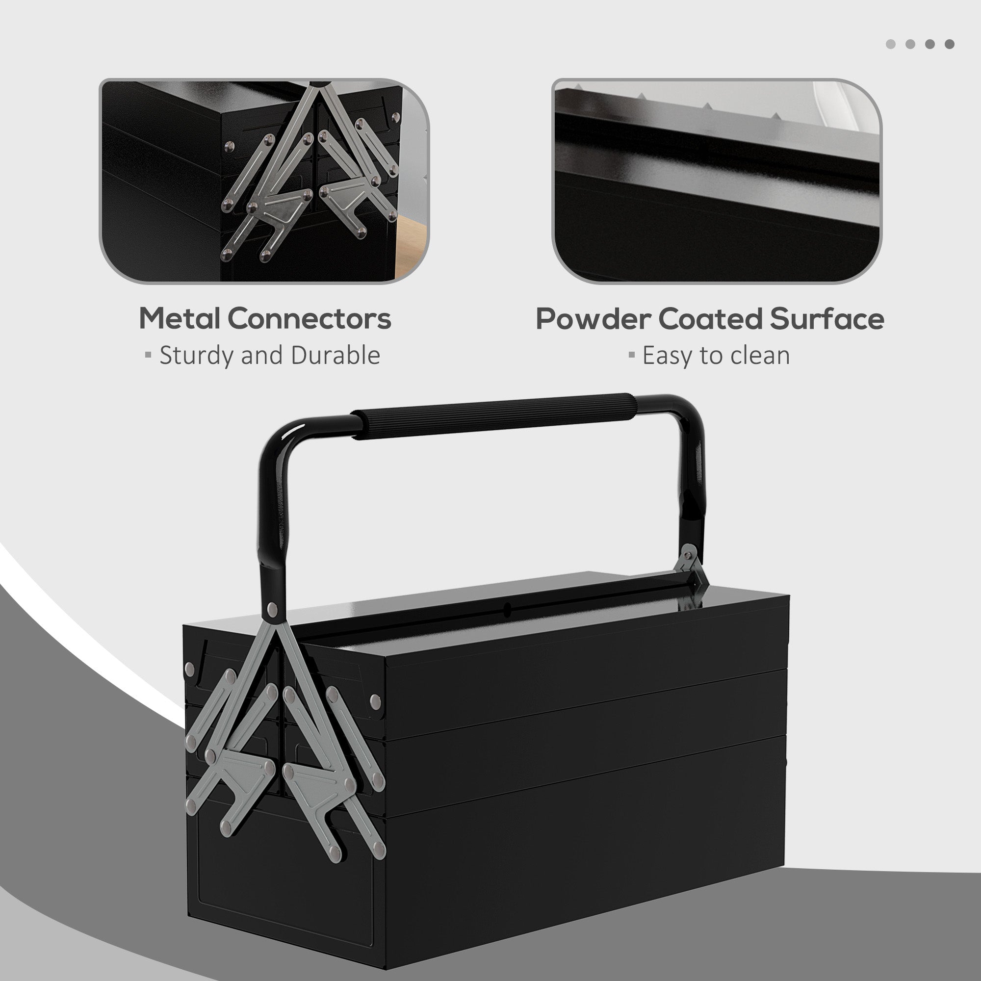 DURHAND 3 Tier Metal Toolbox, 5 Tray Professional Portable Tool Box with Carry Handle for Workshop, 45cmx20cmx34.5cm, Black - North Peak Garden Furniture