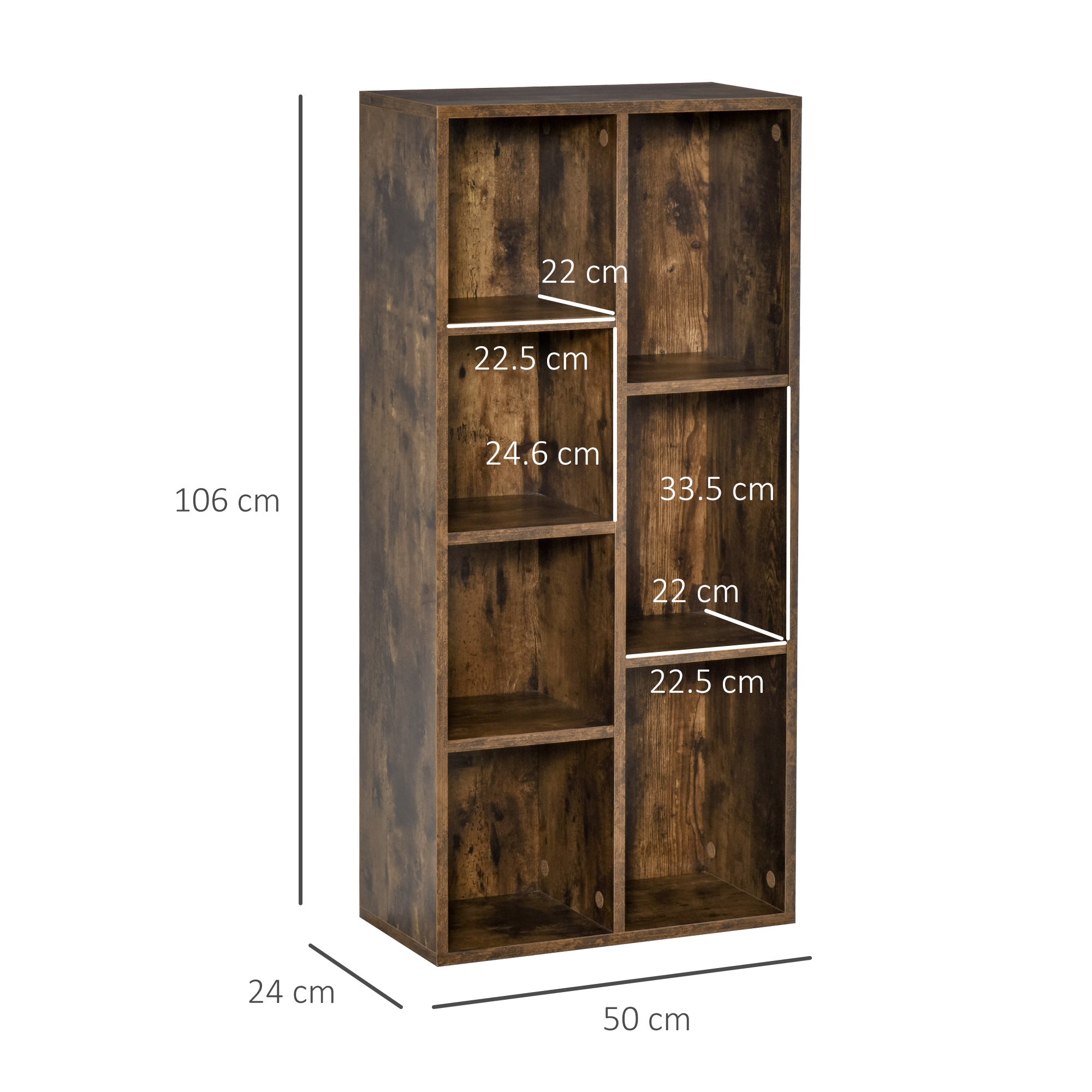 HOMCOM Seven-Cube Bookcase - Rustic Brown Wood Effect - North Peak Garden Furniture