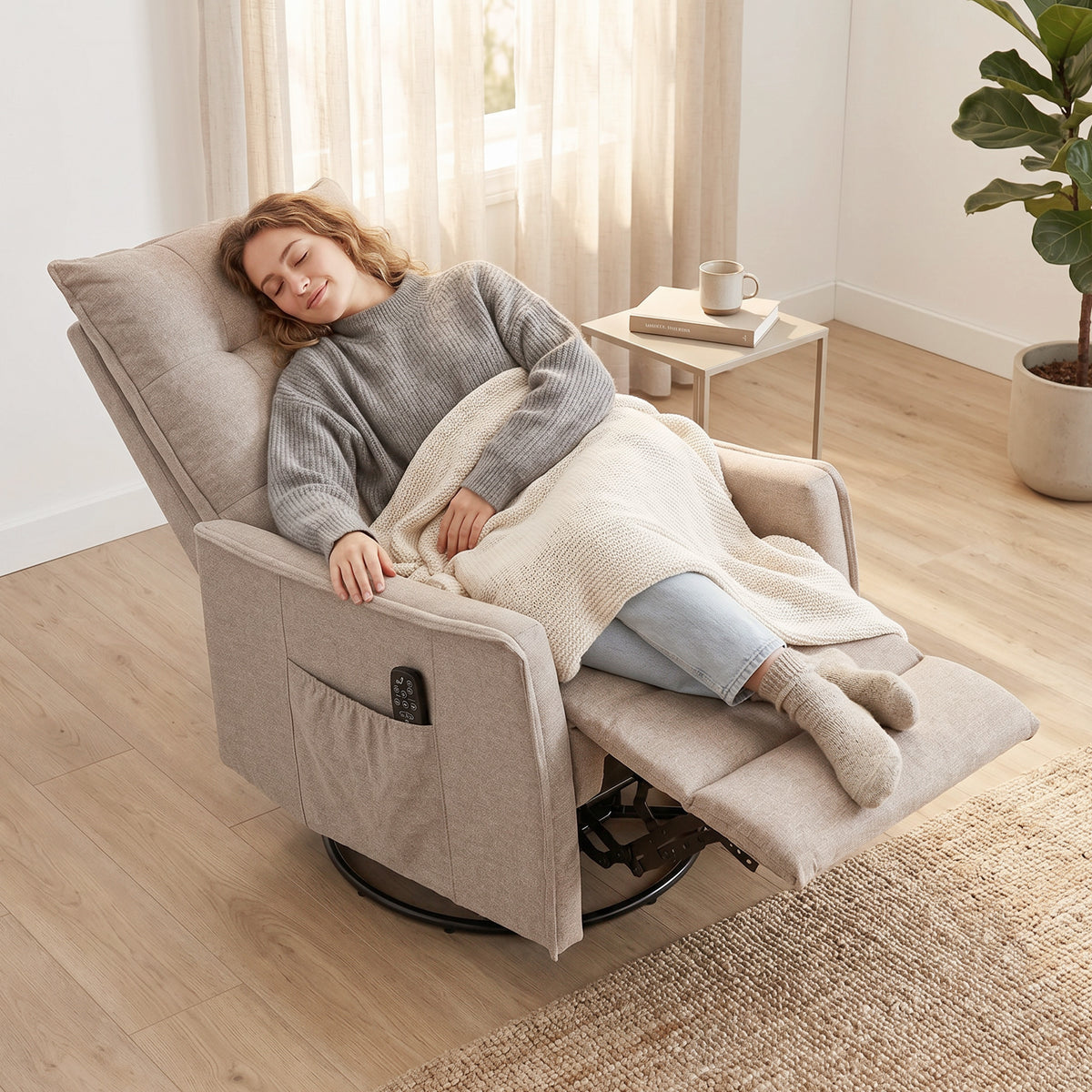 HOMCOM Recliner Armchair, Chenille Recliner Chair with Massage and Heat, 360° Swivel Rocking Manual Recliner, Brown