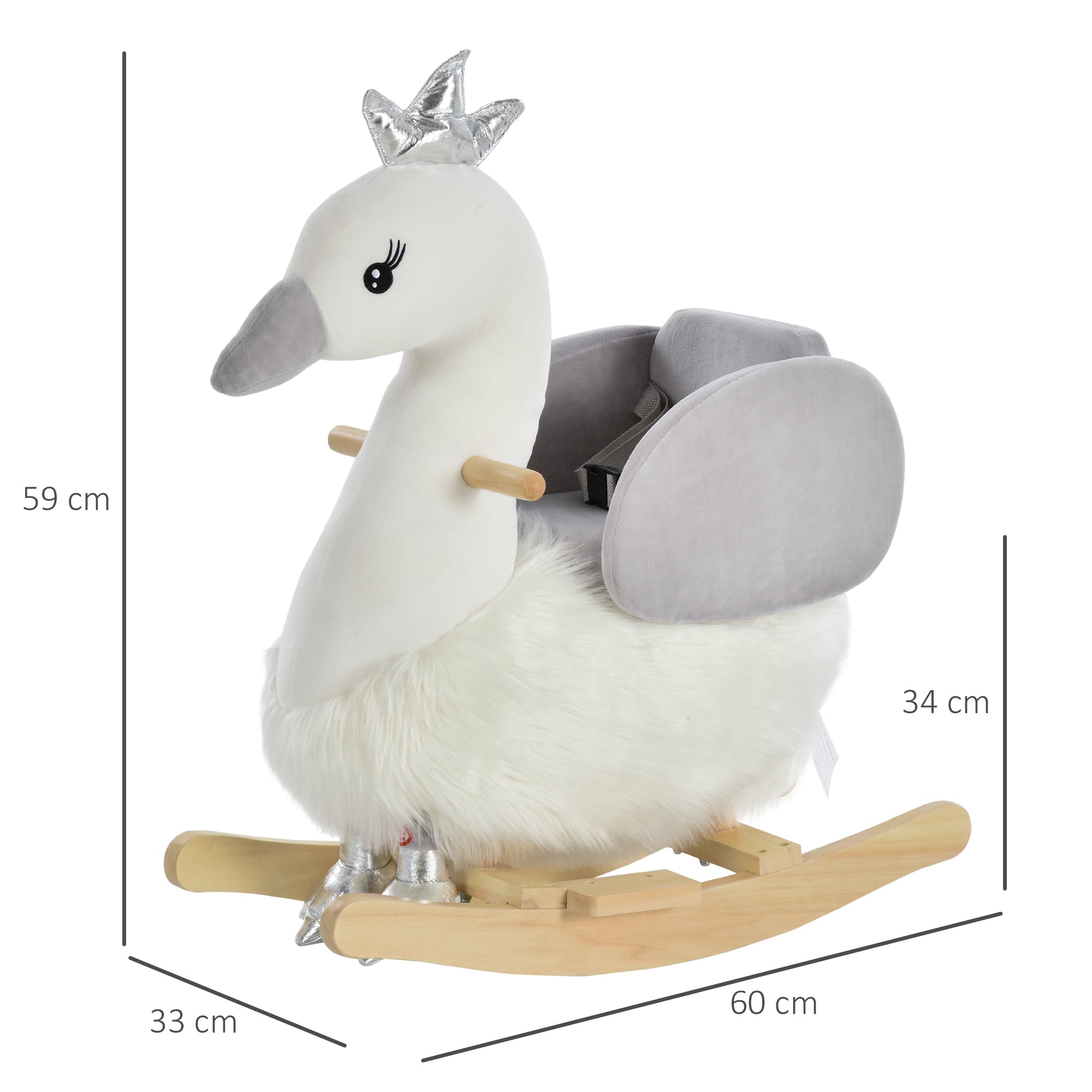 HOMCOM Kids Children Rocking Horse Plush Ride On Swan w/ Sound Wood Base Seat Safety Belt Toddler Baby Toy Rocker 18 - 36 Months - North Peak Garden Furniture