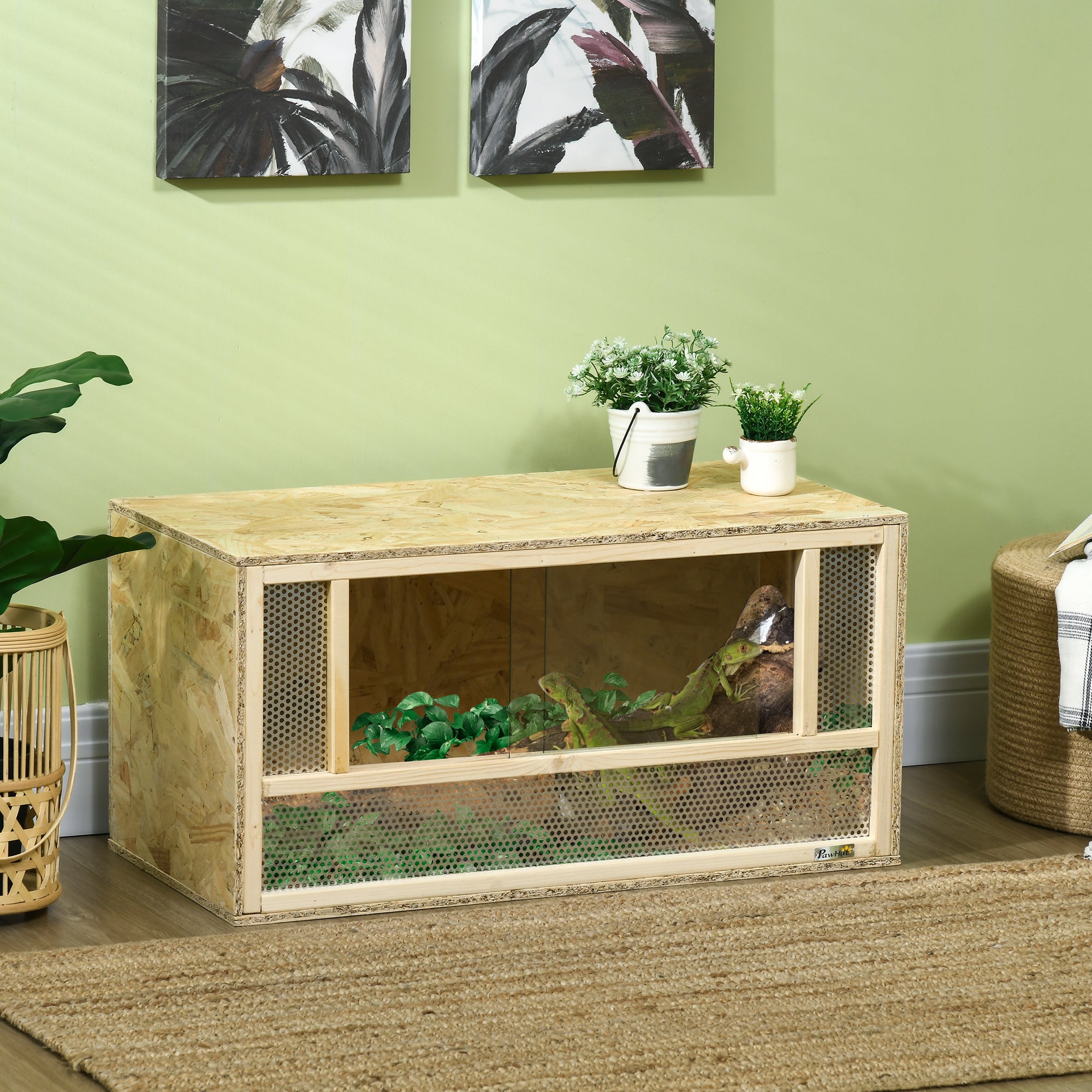PawHut Reptile Terrarium Vivarium, Climbing Pet Containers, Reptile Habitat w/ Transparent Sliding Doors, Breathable Mesh, for Lizards, Horned Frogs, Snakes and Chameleons, 80 x 40 x 40 cm - North Peak Garden Furniture