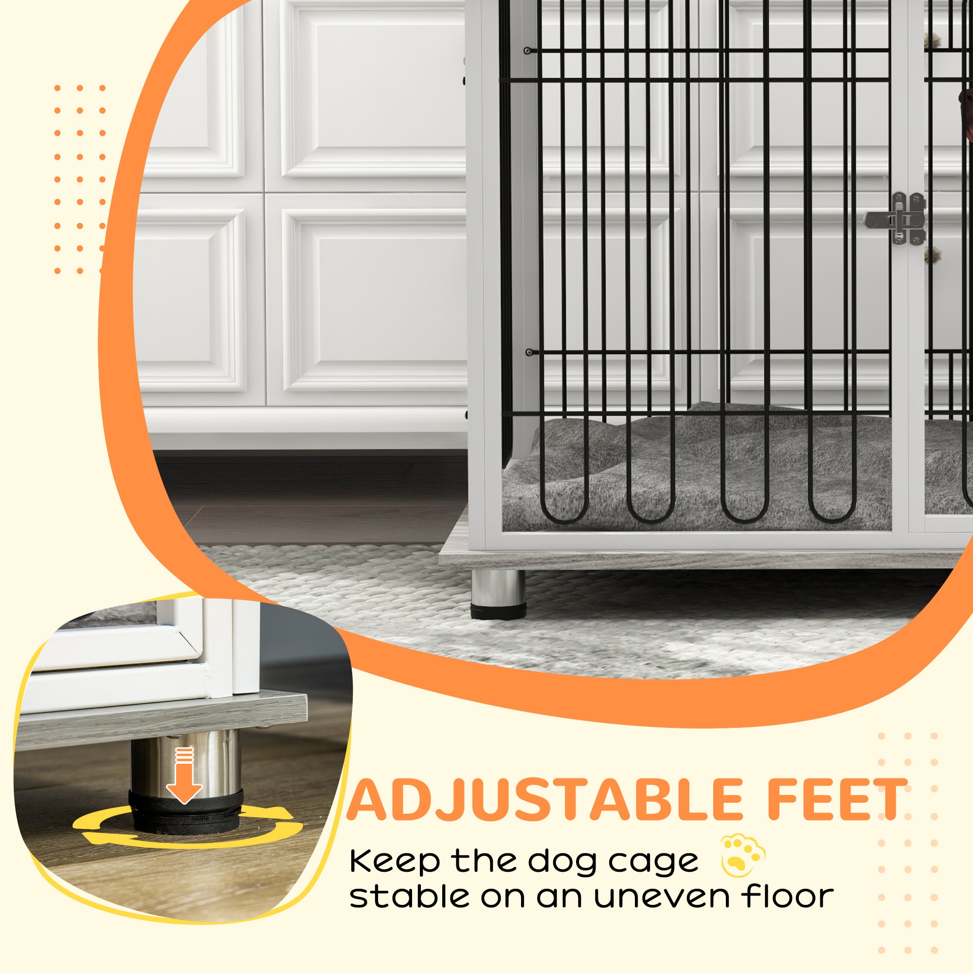 PawHut Indoor Dog Crate Furniture, Side End Table, with Soft Washable Cushion, Lockable Doors, for Large Dogs - North Peak Garden Furniture