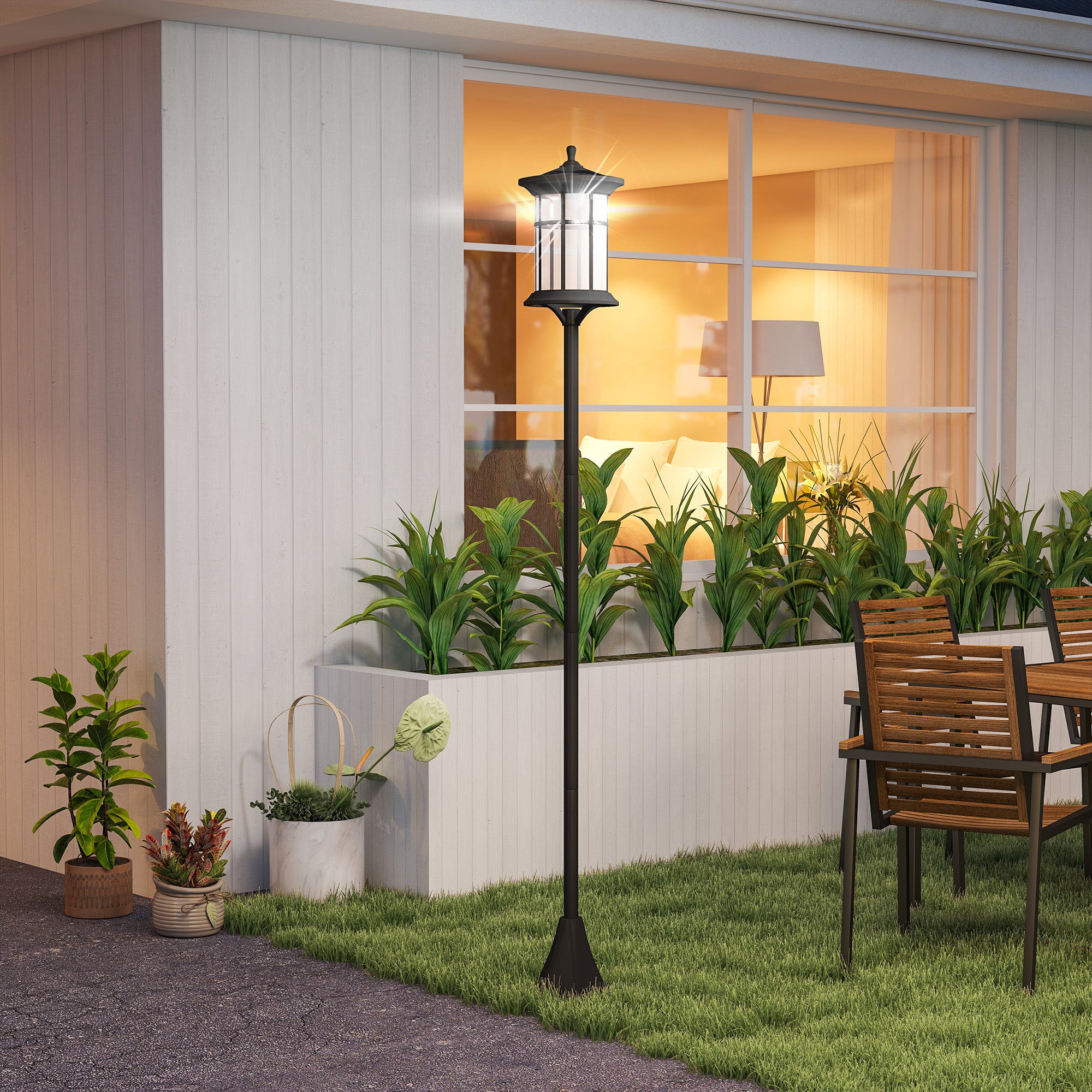 Outsunny Set of Two 1.8m Traditional Style Solar Lamp Posts - Black