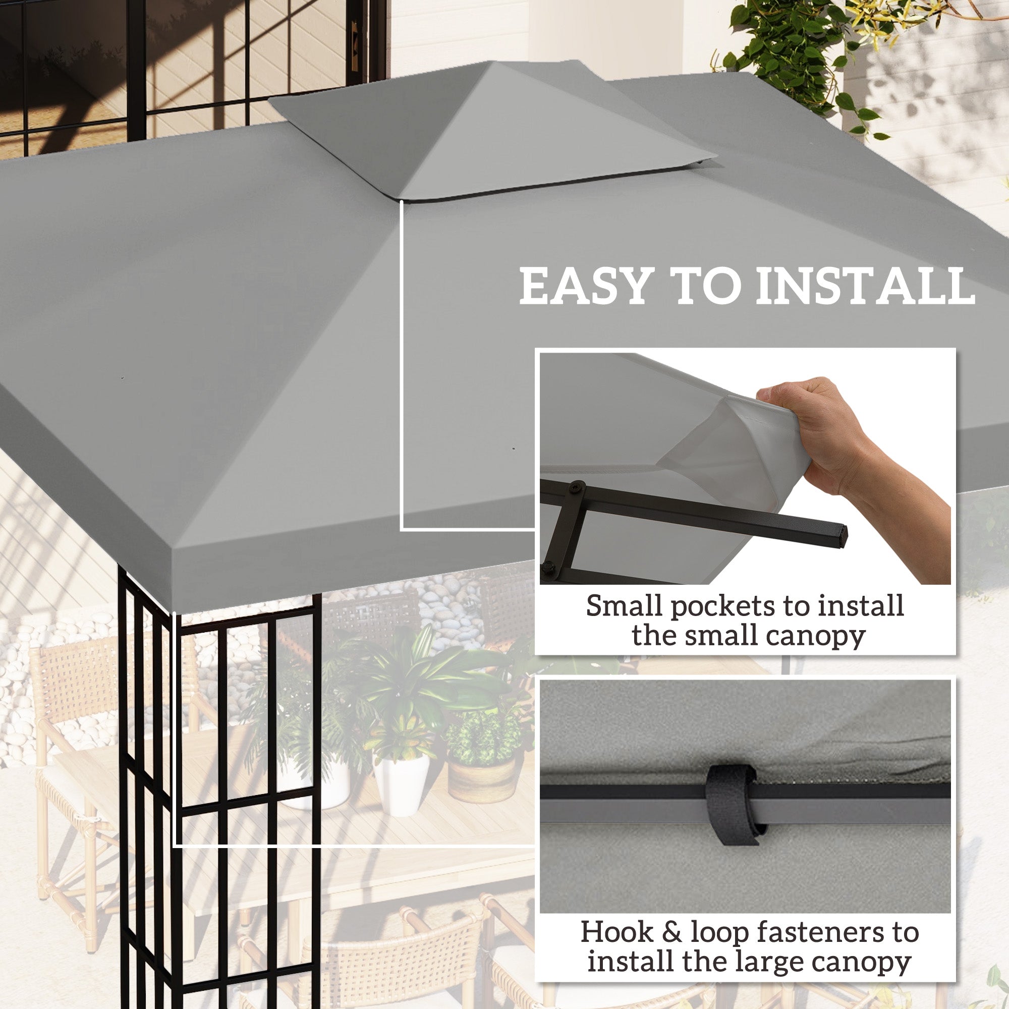 Outsunny 3(m) Gazebo Top Cover Double Tier Canopy Replacement Pavilion Roof Light Grey - North Peak Garden Furniture