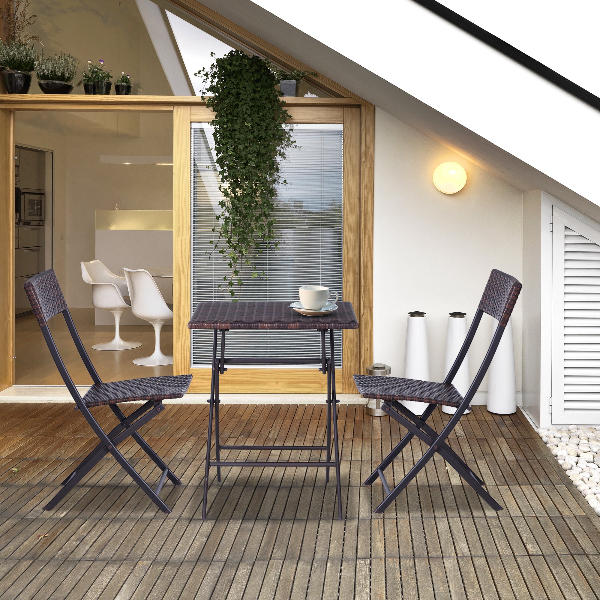 Outsunny 2-Seater Rattan Bistro Set: 1 x table, 2 x chairs-Brown - North Peak Garden Furniture