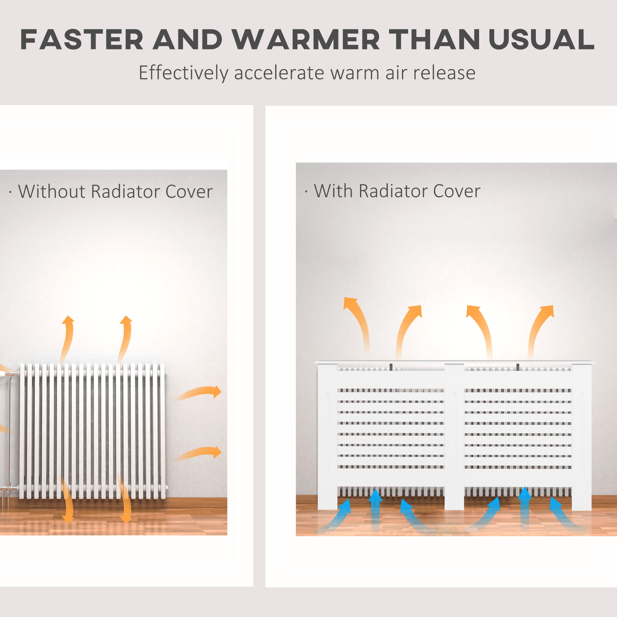 HOMCOM Radiator Cover, Modern MDF White Painted Cabinet with Horizontal Slats for Living Room, Bedroom, 152L x 19W x 81H cm - North Peak Garden Furniture