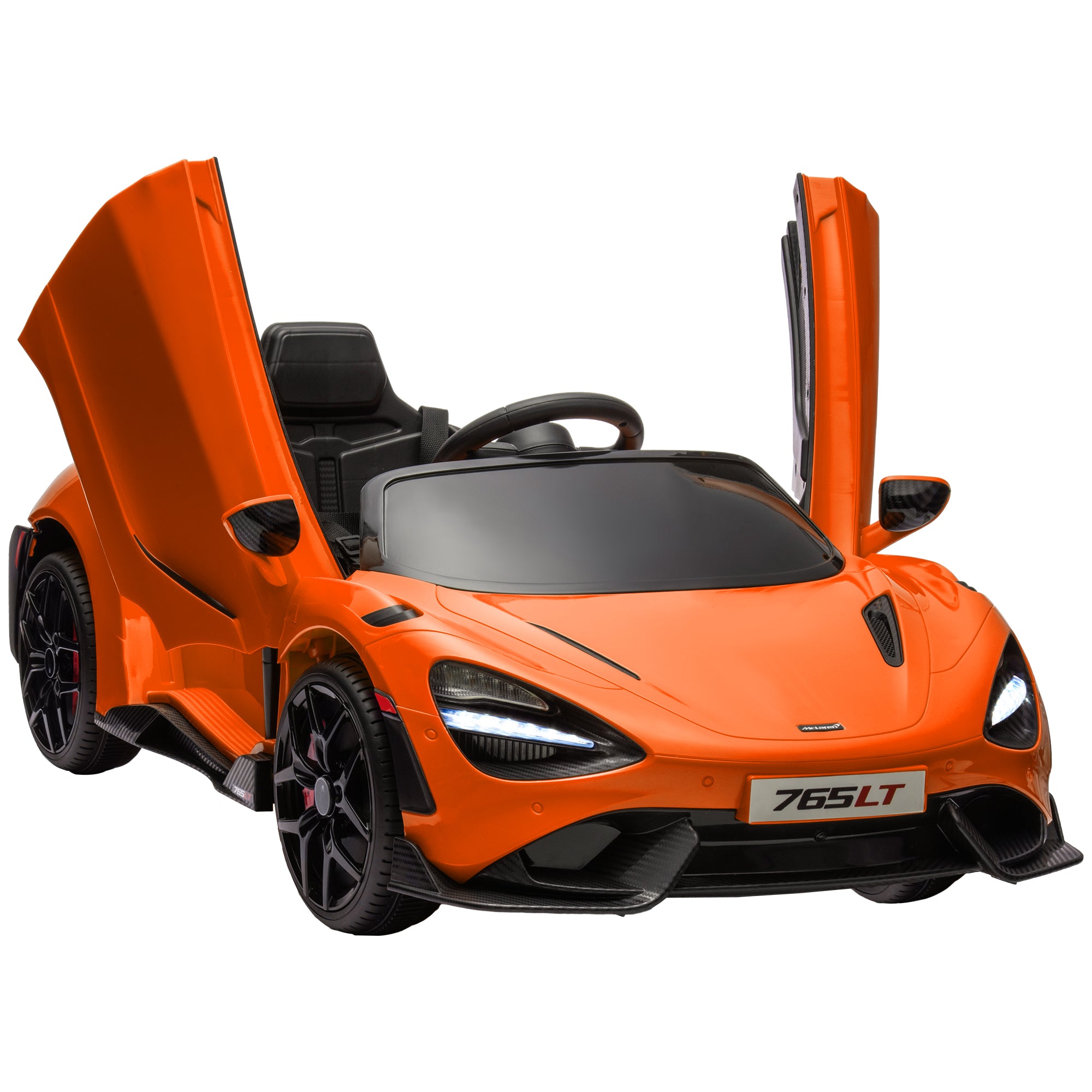 AIYAPLAY McLaren 765LT Licensed 12V Kids Electric Ride on Car with Butterfly Doors Remote Control Transport Wheels Orange - North Peak Garden Furniture