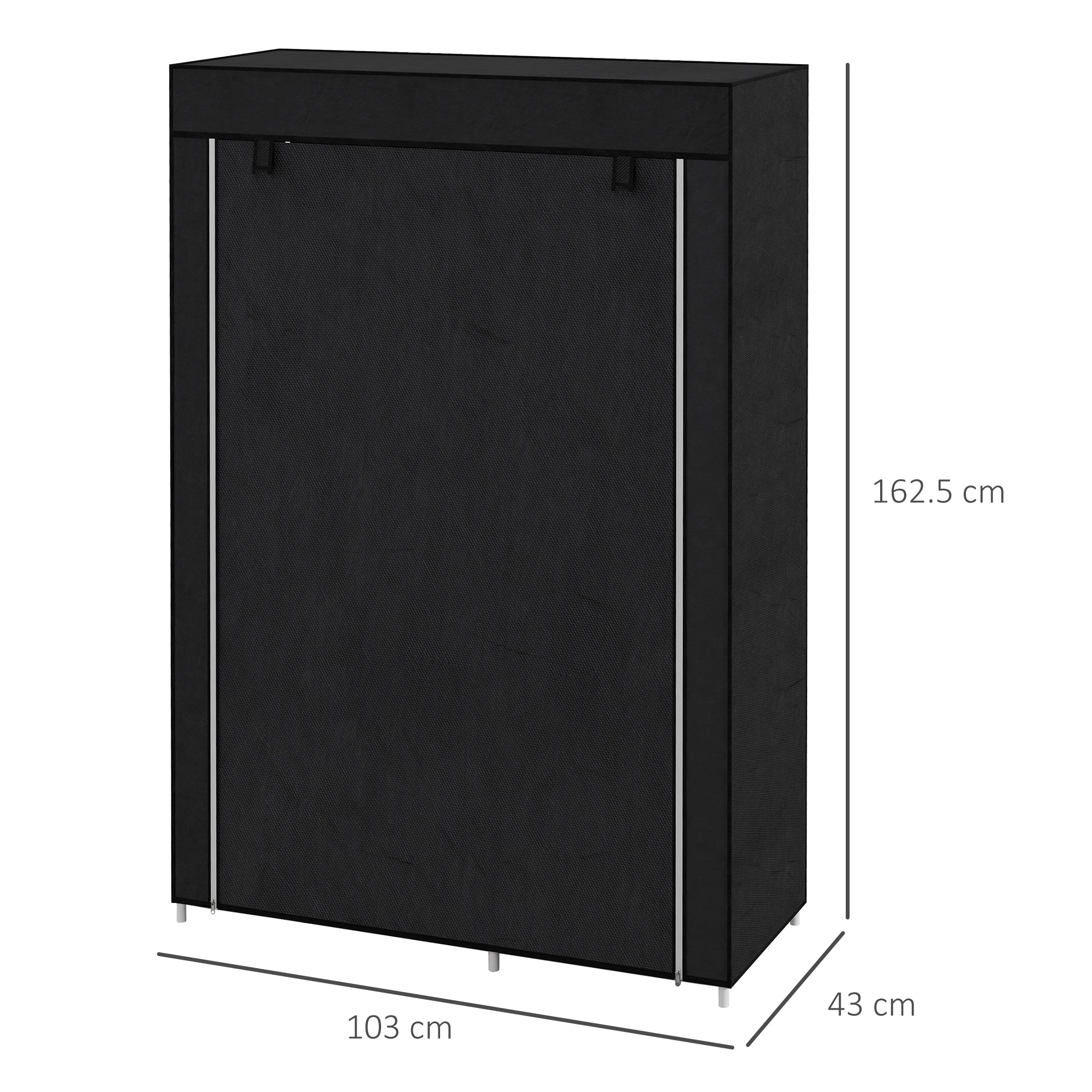 HOMCOM Fabric Wardrobe, Portable Wardrobe with 6 Shelves, 1 Hanging Rail, Foldable Closets, 103 x 43 x 162.5 cm, Black - North Peak Garden Furniture