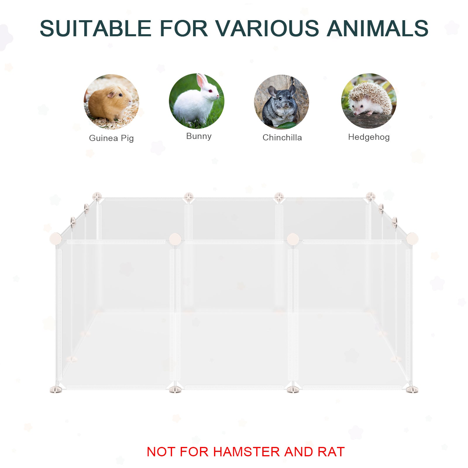 PawHut Pet Playpen DIY Small Animal Cage Open Enclosure Portable Plastic Fence 12 Panels for Hedgehog Bunny Chinchilla Guinea Pig White