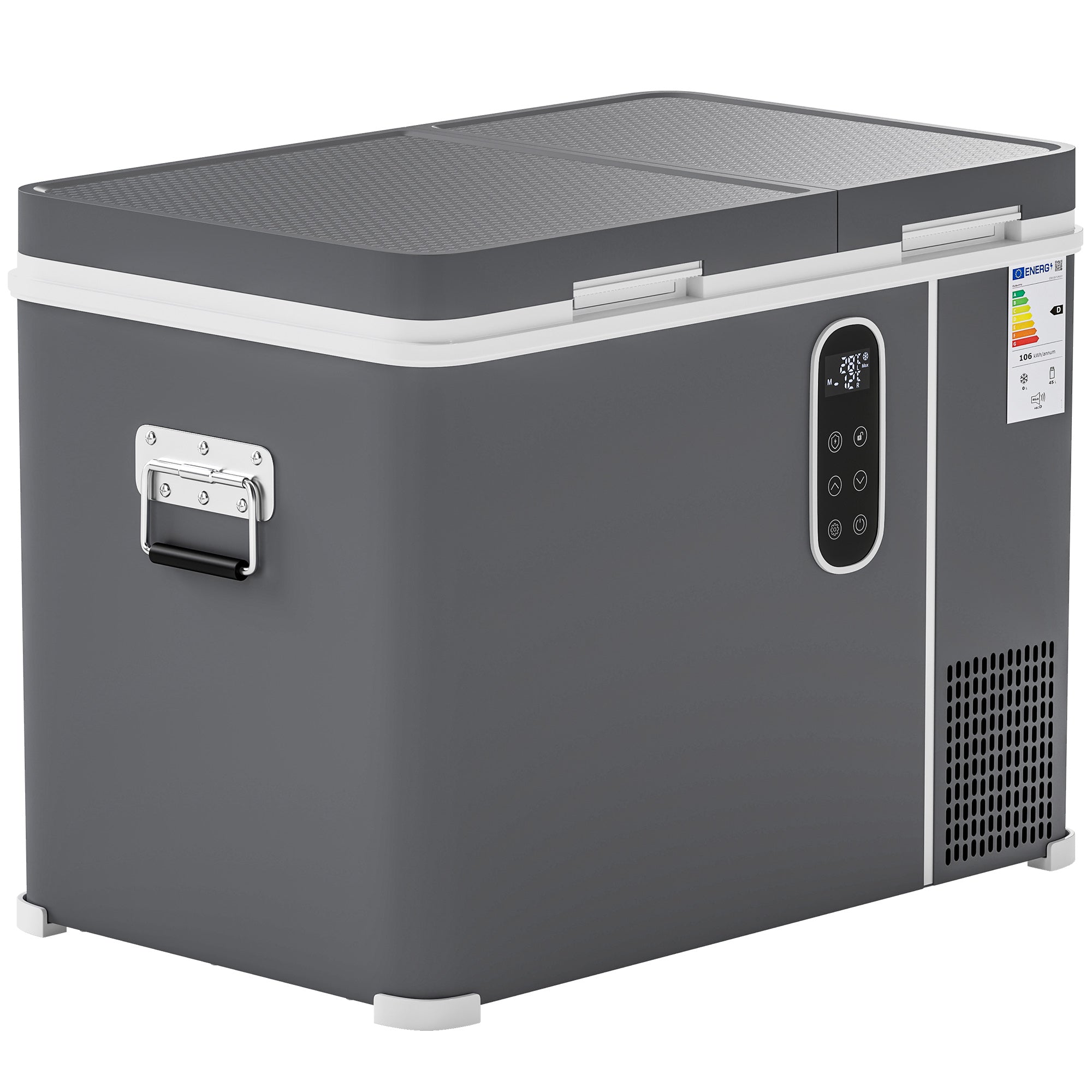 Outsunny 45L Compressor Car Fridge Freezer, Dual Zone Camping Refrigerator with App Control, Grey
