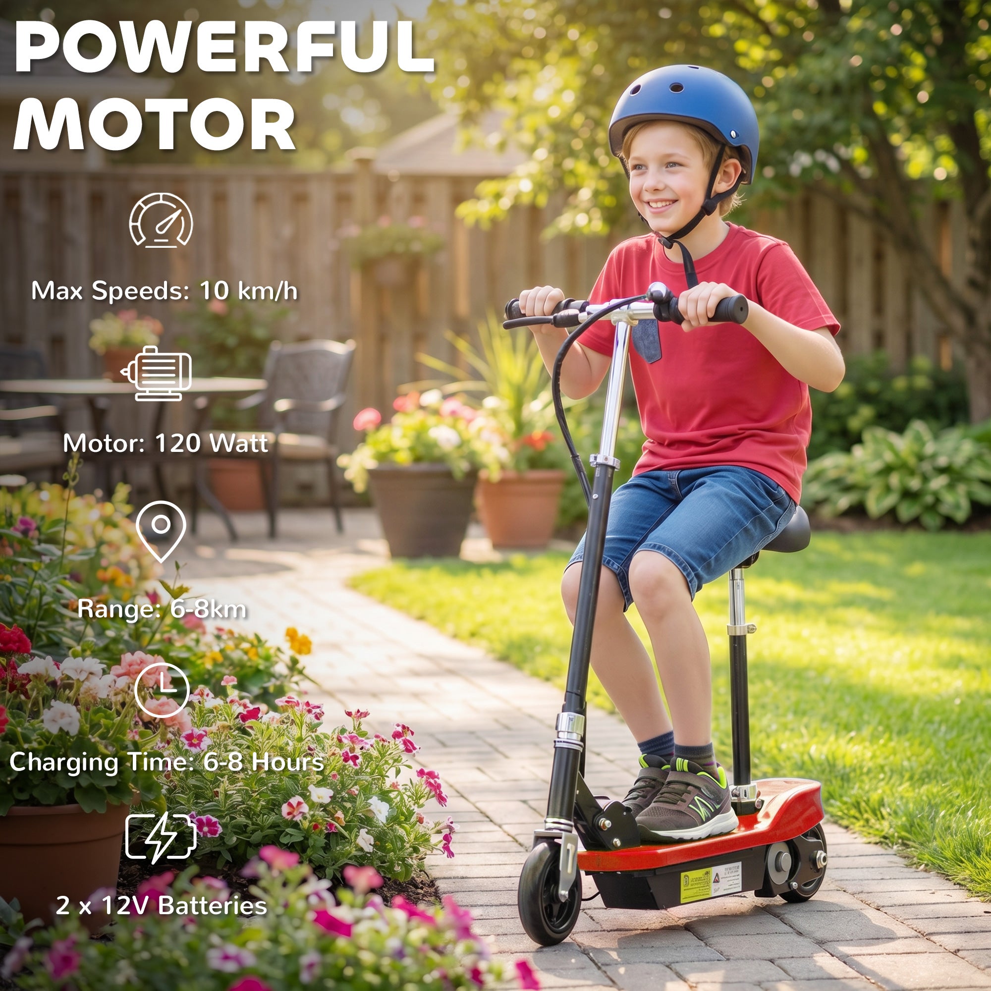 HOMCOM Outdoor Ride On Powered Scooter Sporting Toy 120W Motor Bike 2 x 12V Battery - Red