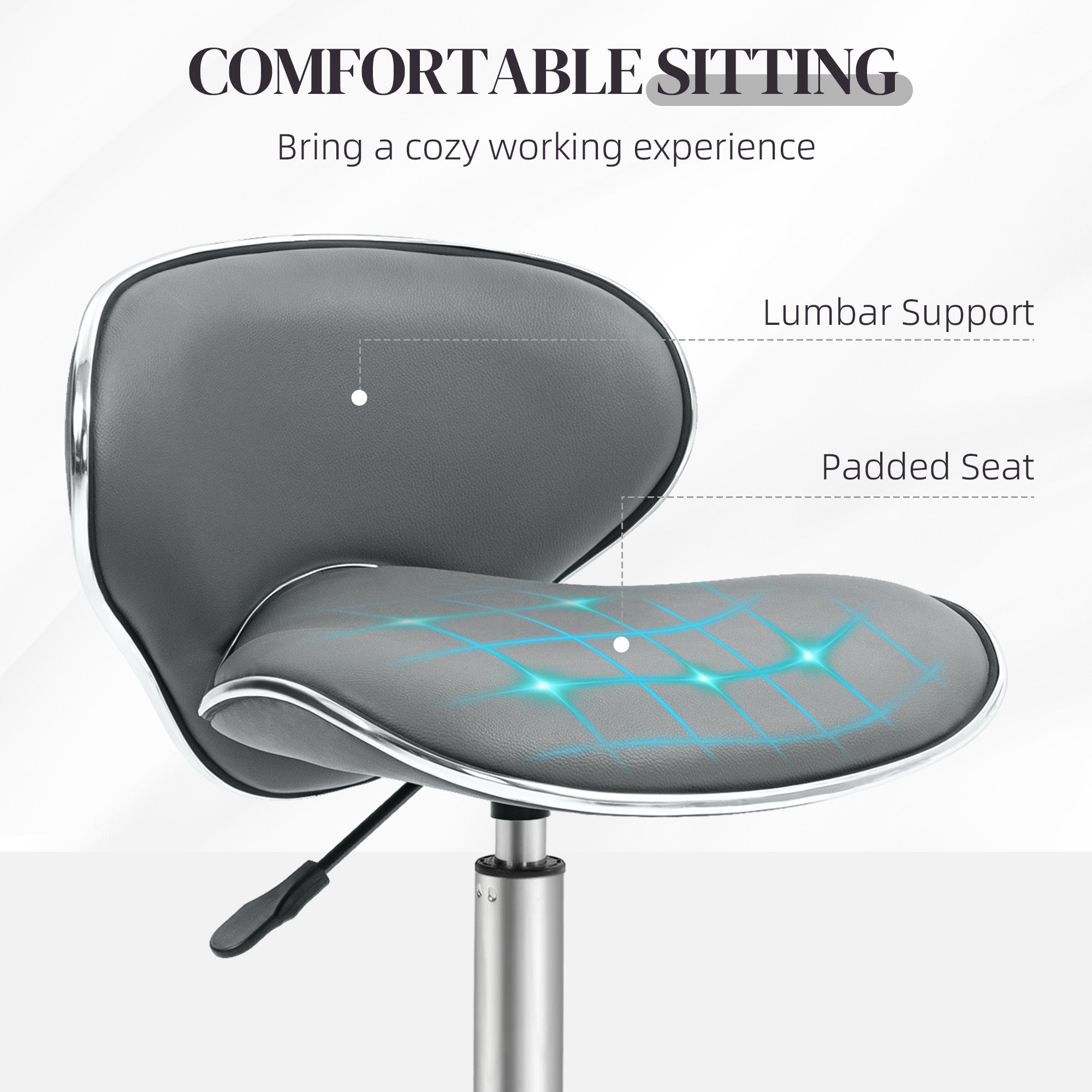 HOMCOM Adjustable Rolling Swivel Beauty Salon Chair, Stool for Spa, Grey - North Peak Garden Furniture