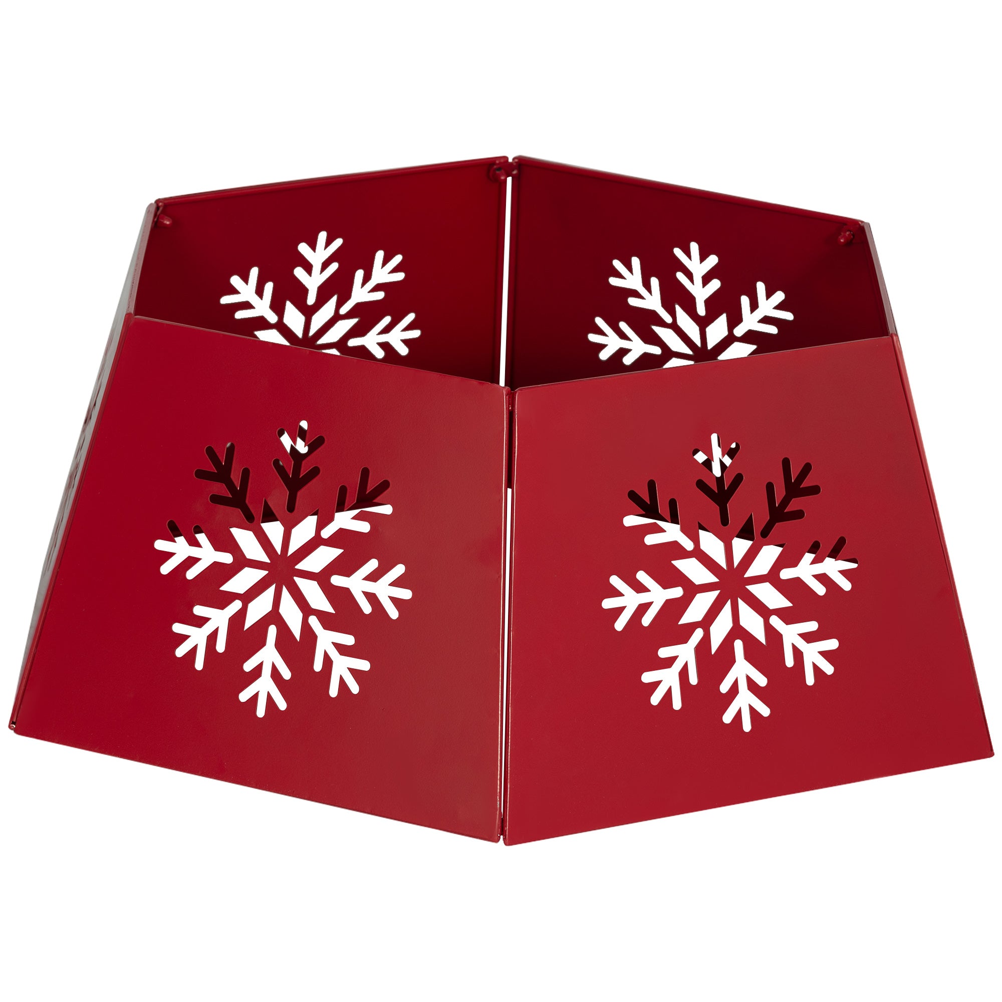 HOMCOM Christmas Tree Collar, Hexagon Christmas Tree Base Cover with Hollow Snowflake Patterns, Xmas Decoration for Party, Holiday, Home, Red - North Peak Garden Furniture