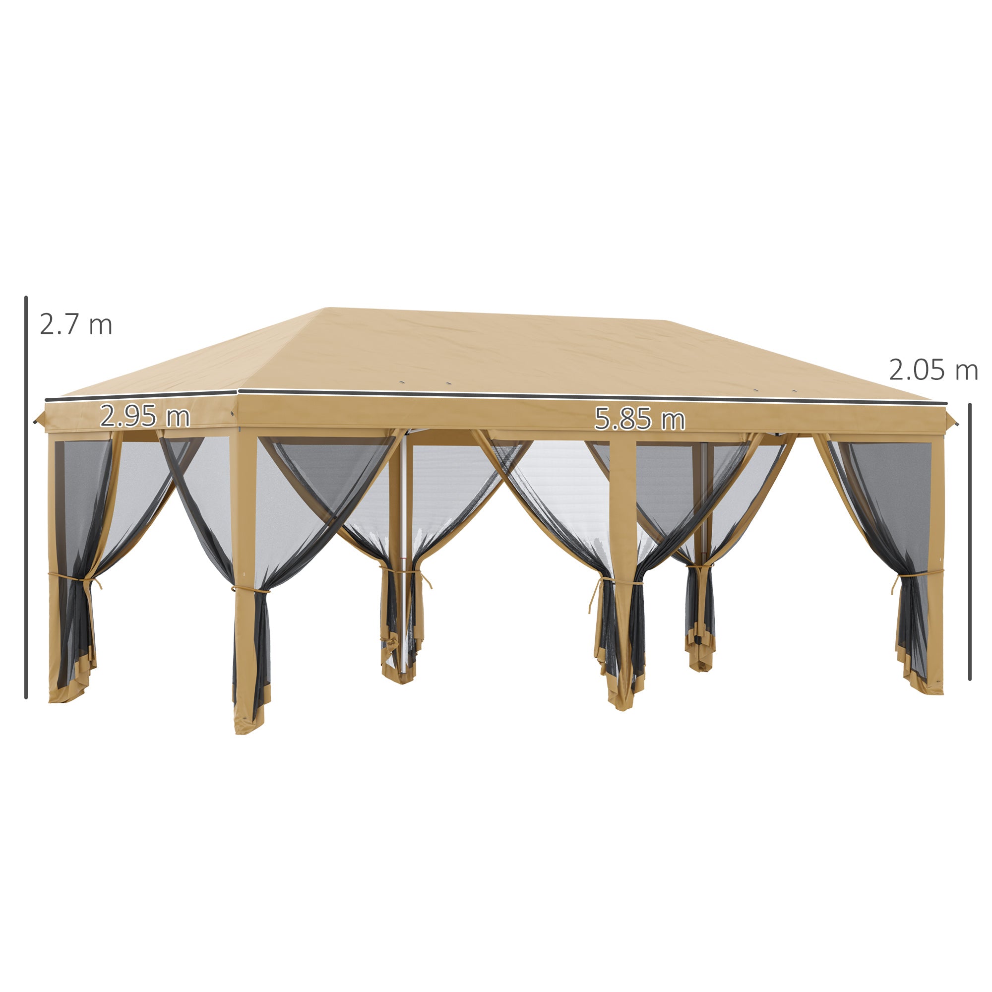Outsunny 3 x 6m Pop Up Gazebo, Outdoor Canopy Shelter, Marquee Party Wedding Tent with 6 Mesh Walls and Carry Bag, Beige - North Peak Garden Furniture