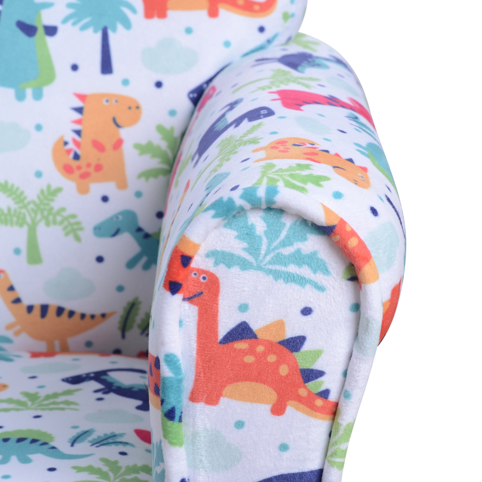 HOMCOM Children Armchair Kids Sofa Tub Chair Seat Cartoon Dinosaur Pattern Bedroom Flannel Wooden Frame Non-slip Playroom Seater - North Peak Garden Furniture