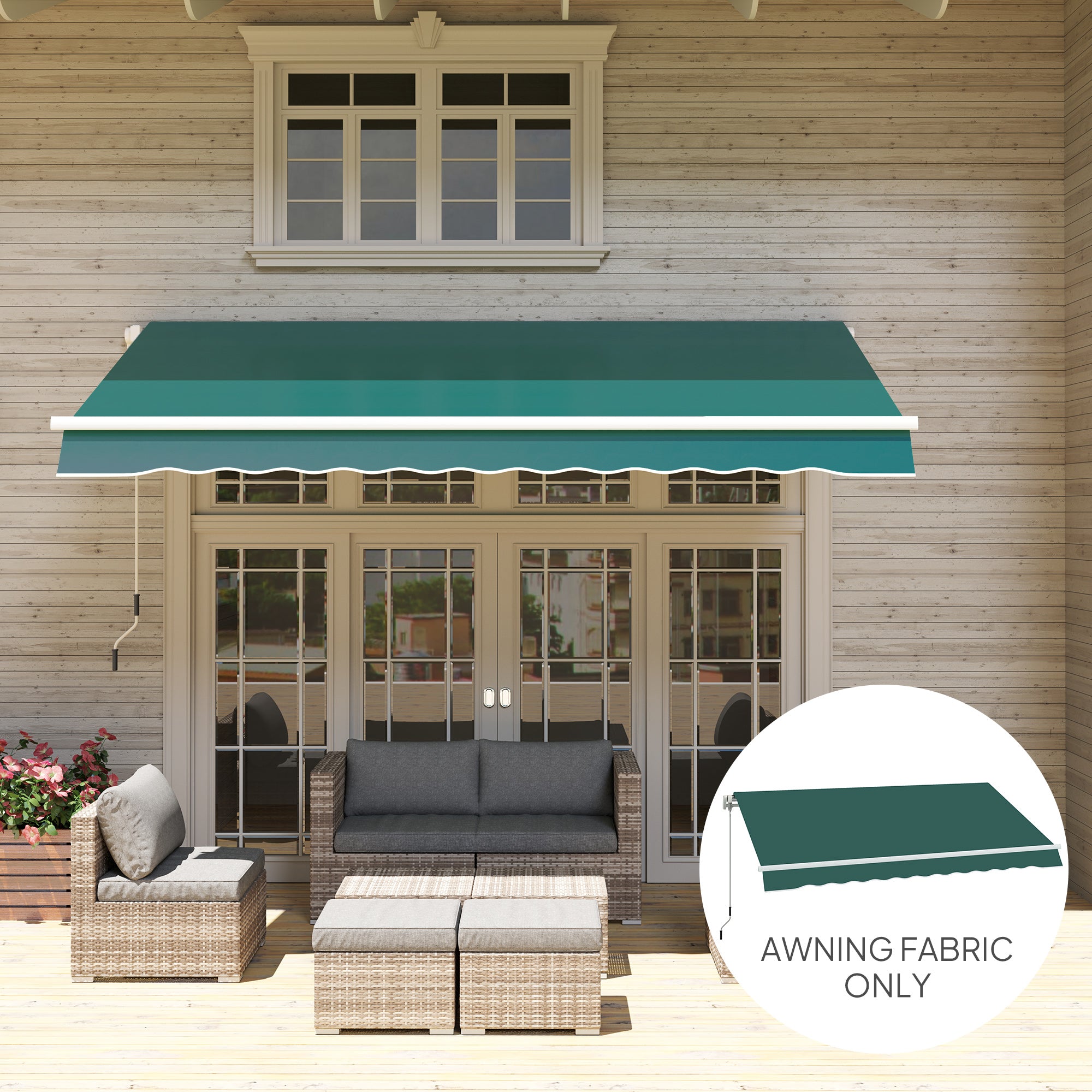 Outsunny Awning Replacement Canopy, Water Resistant UPF 50+ Sun Shade Cover for 3 x 2.5 m Garden Awning (Fabric Only), Green - North Peak Garden Furniture