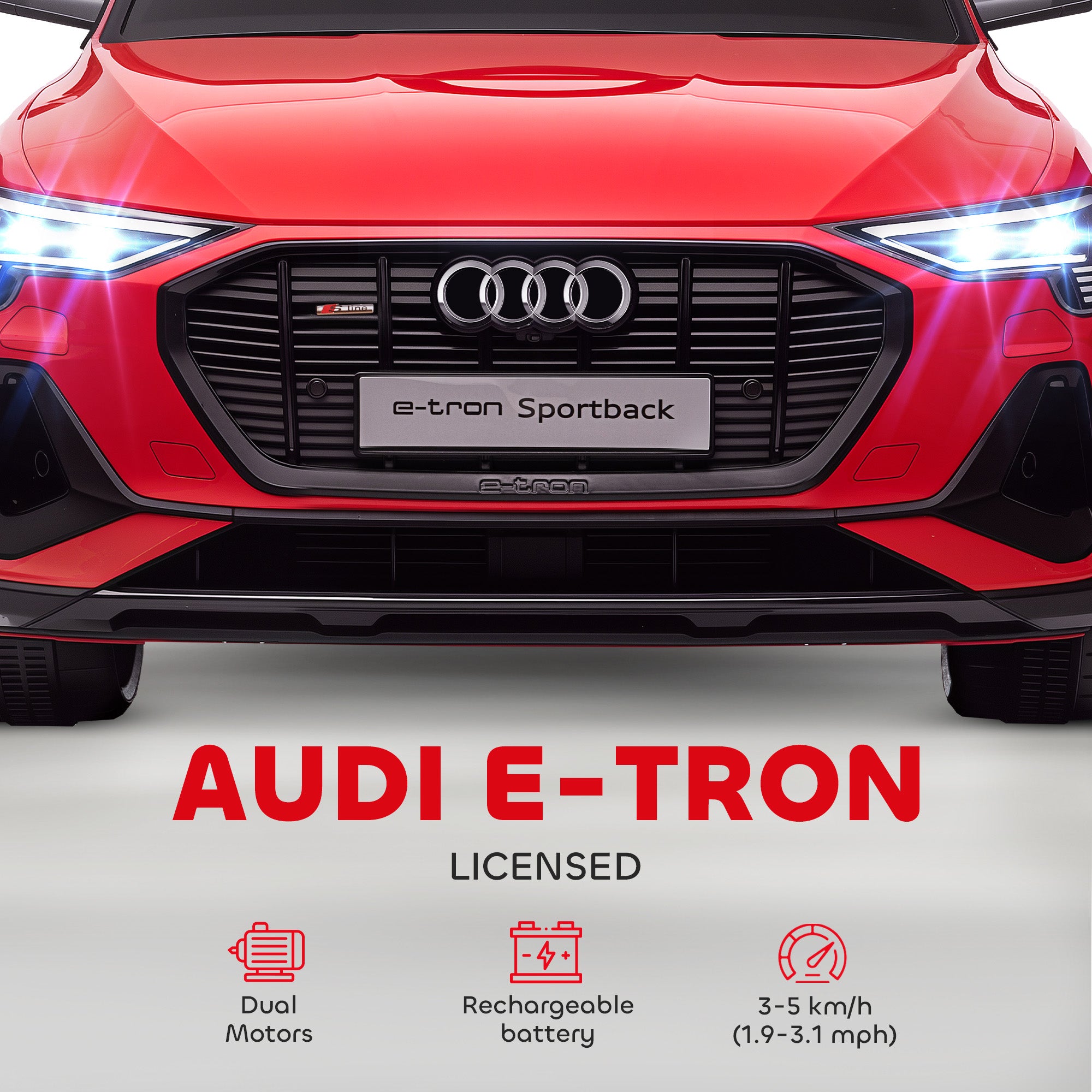 HOMCOM Audi E-tron Licensed 12V Kids Electric Ride On Car with Parental Remote Music Lights MP3 Suspension Wheels for 3-5 Years Red