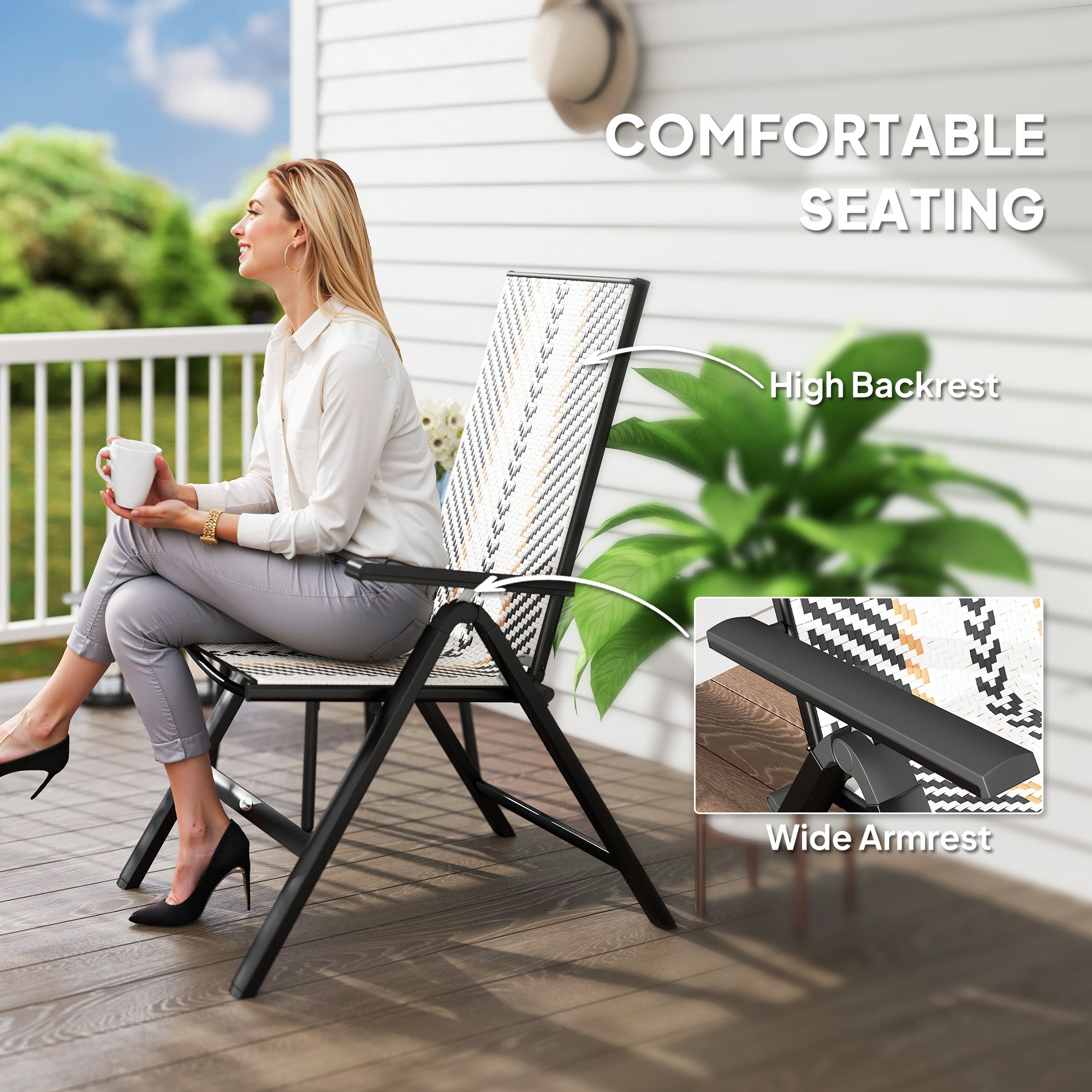 Outsunny Set of Two Rattan Reclining Garden Chairs - Multicolour - North Peak Garden Furniture
