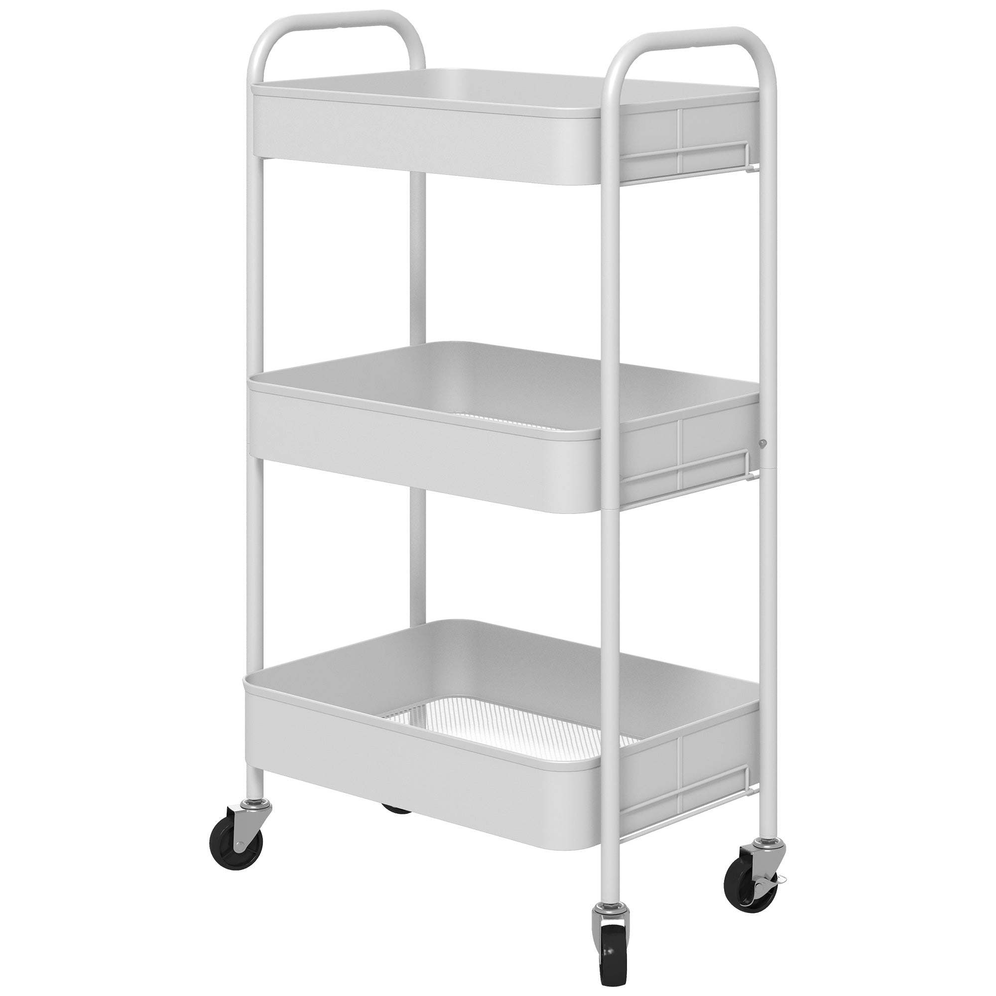 HOMCOM Three-Tier Steel Storage Trolley - White - North Peak Garden Furniture