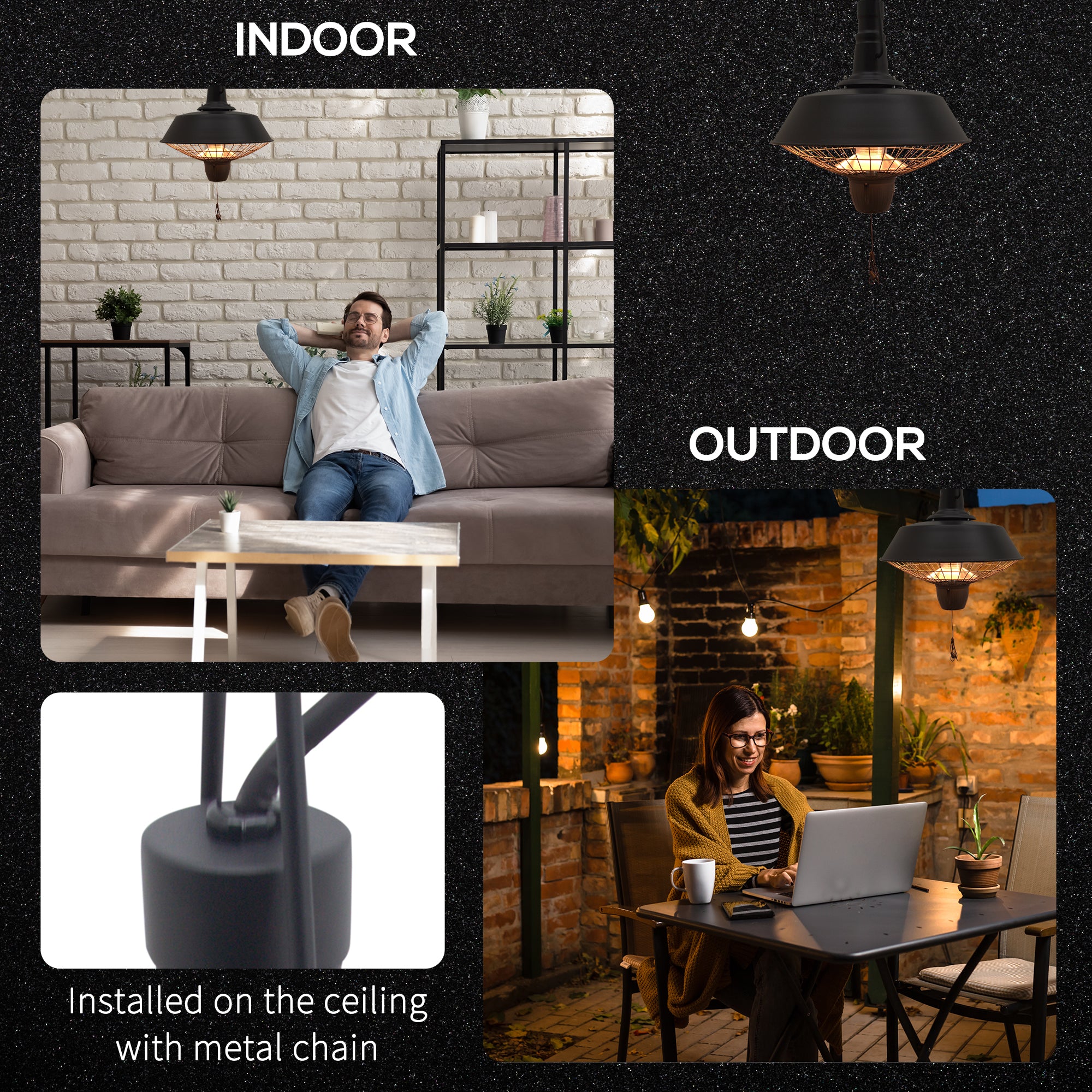 Outsunny 2100W Outdoor Ceiling Mounted Halogen Electric Heater Hanging Patio Garden Warmer Light - Black - North Peak Garden Furniture