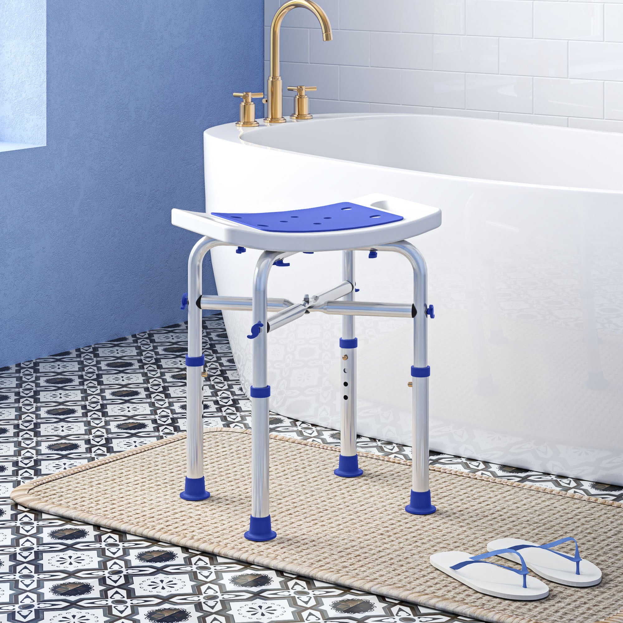HOMCOM 44-51.5cm Aluminium Frame Shower/Bath Stool - White - North Peak Garden Furniture