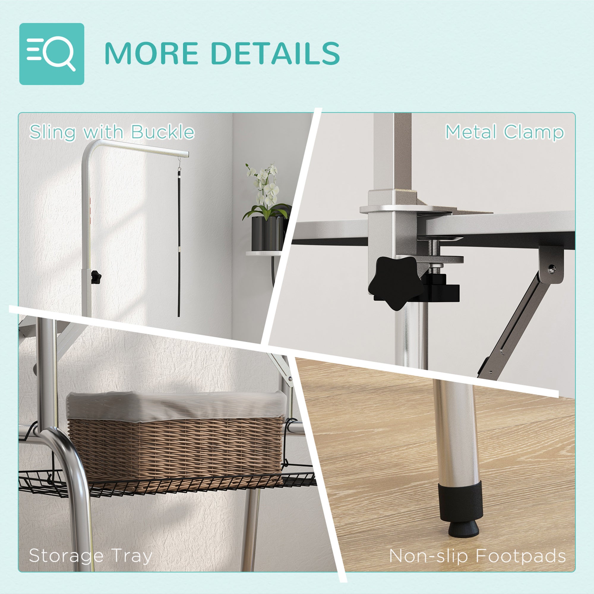 PawHut Foldable Dog Grooming Table Pet Drying Table with Adjustable Arm Non-Slip Rubber Tabletop Aluminium Alloy Edge Stainless Steel Bar Sling 94.5 x 55 x 81cm Black - North Peak Garden Furniture