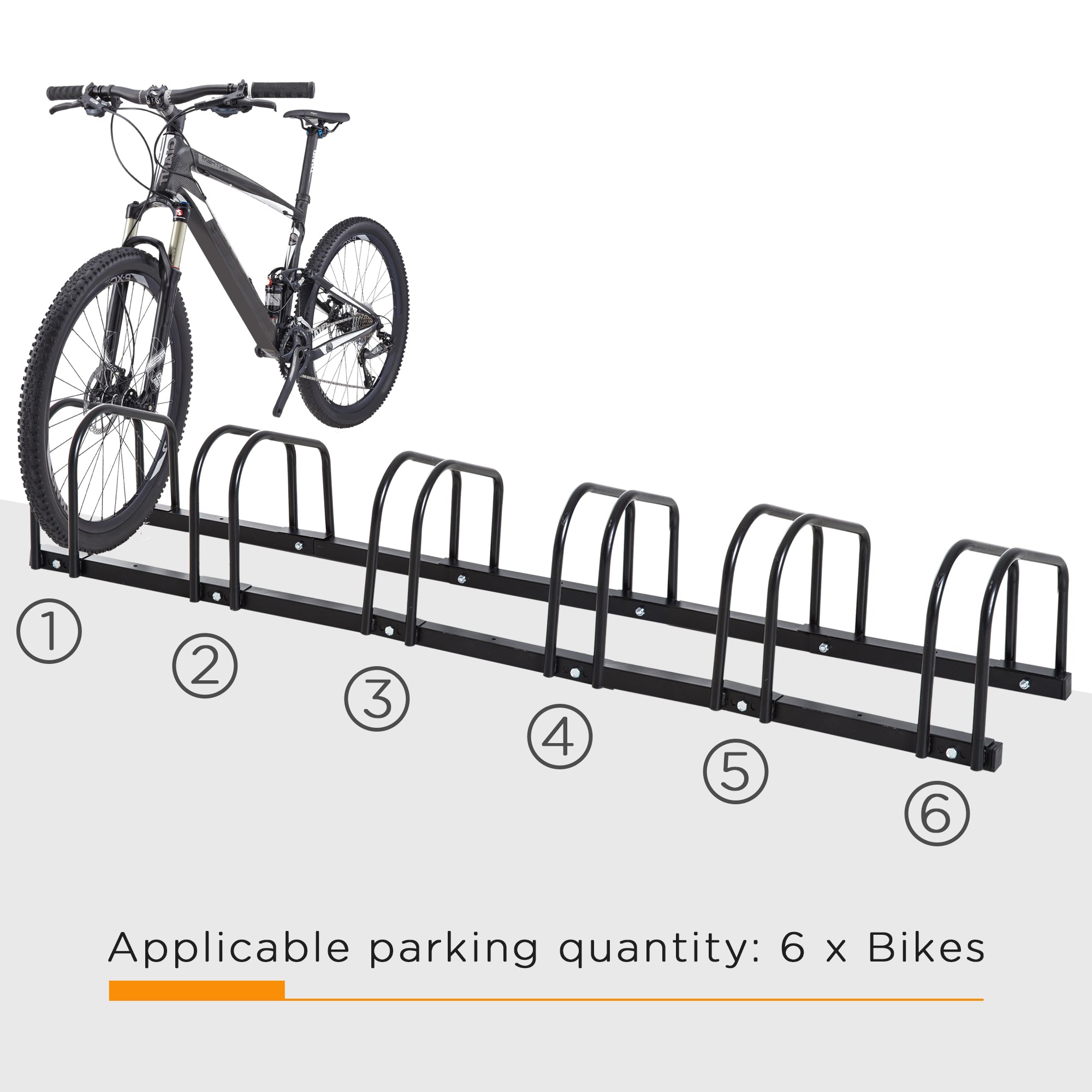 HOMCOM Bike Stand Parking Rack Floor or Wall Mount Bicycle Cycle Storage Locking Stand 179L x 33W x 27H (6 Racks, Black) - North Peak Garden Furniture
