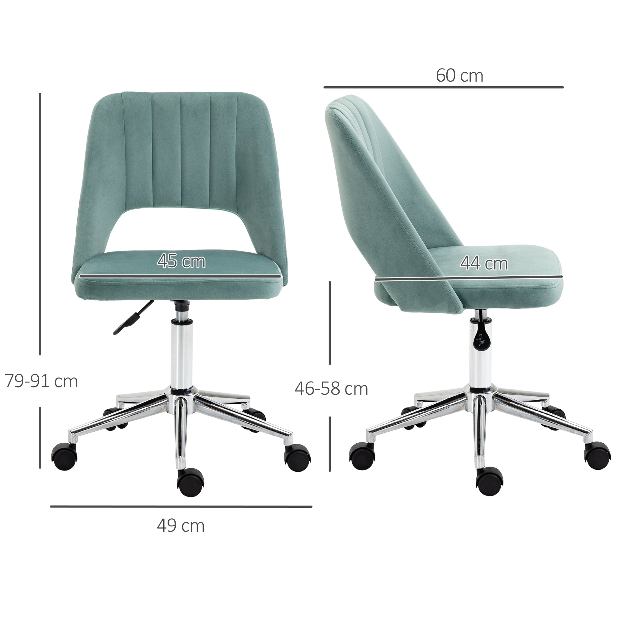 Vinsetto Mid Back Office Chair Velvet Fabric Swivel Scallop Shape Computer Desk Chair for Home Study Bedroom Green - North Peak Garden Furniture