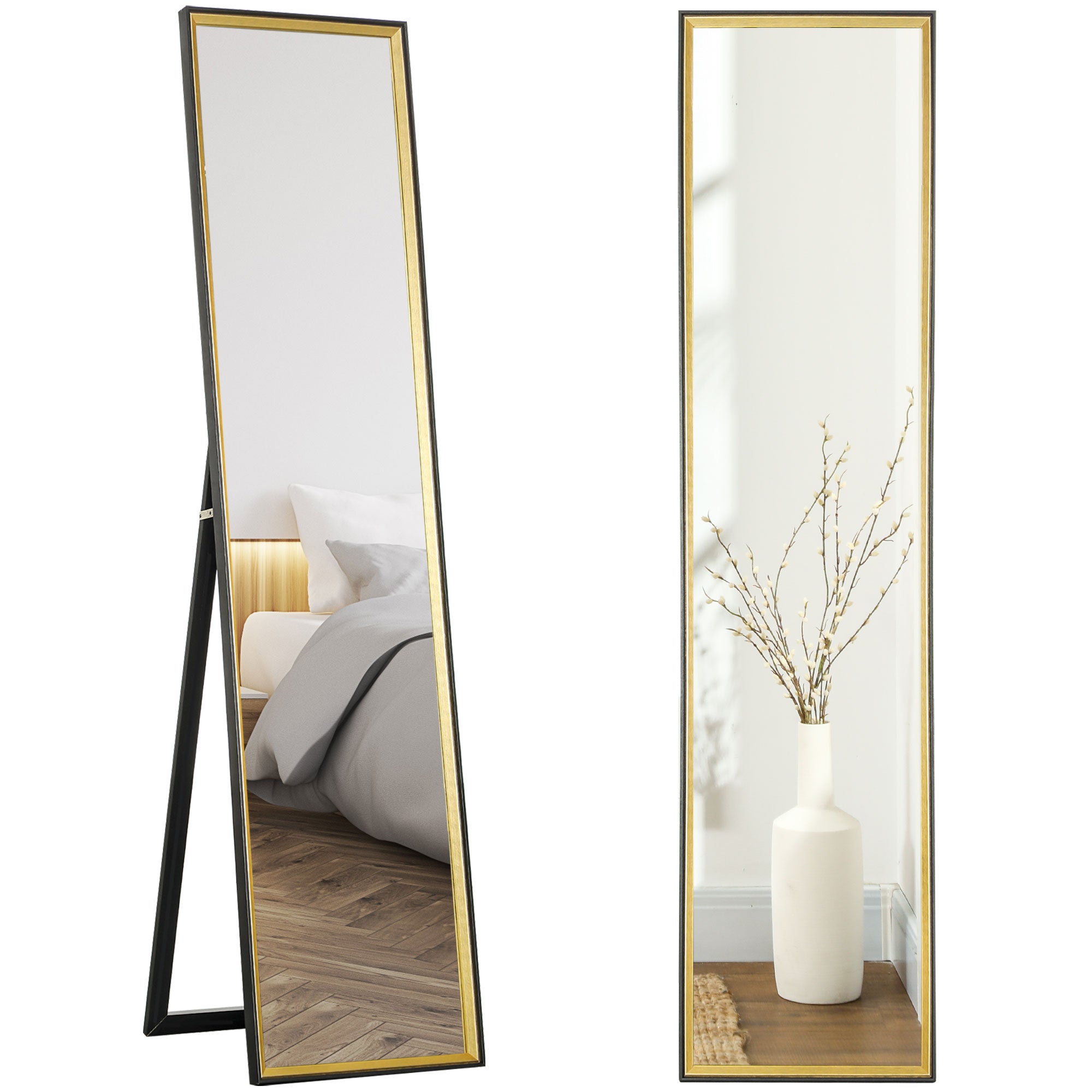 HOMCOM Full Length Mirror, 37 x 157cm Wall Mounted, Leaning, Free Standing Mirror, Framed Full Body Mirror for Living Room, Bedroom, Black - North Peak Garden Furniture