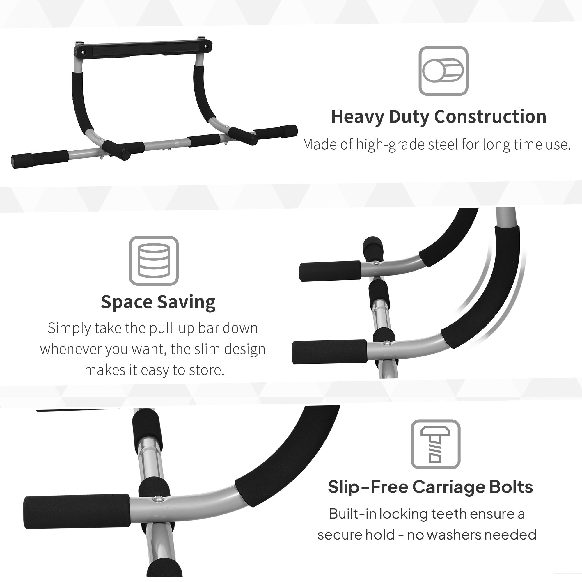 HOMCOM Pull-Up Bar for Doorway, Home Fitness Door Horizontal Bar Push up Bar for Indoor Gym Upper Body Workout, Grey - North Peak Garden Furniture