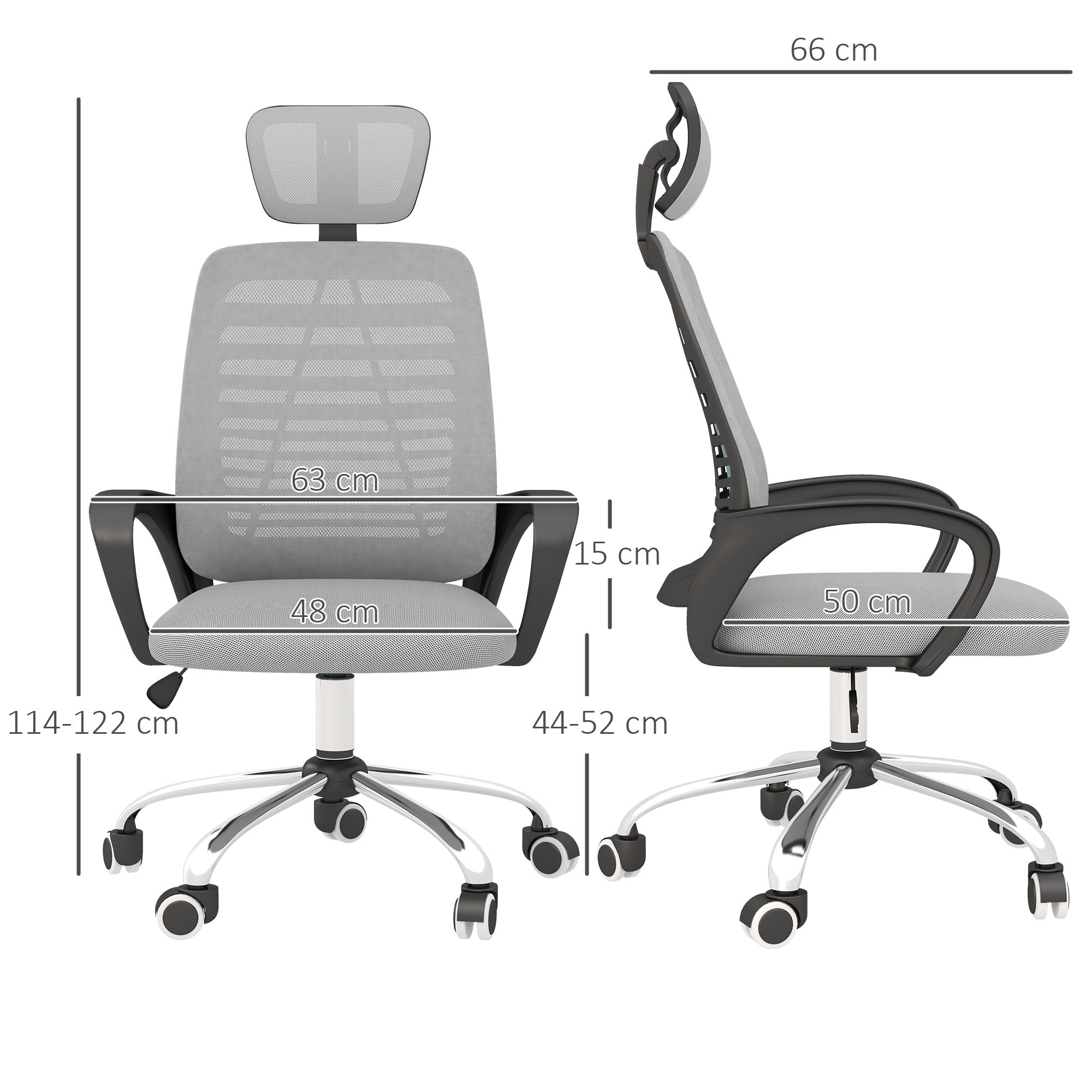 Vinsetto Ergonomic Office Chair, Mesh Desk Chair with Rotatable Headrest, Lumbar Back Support, Armrest, Grey - North Peak Garden Furniture