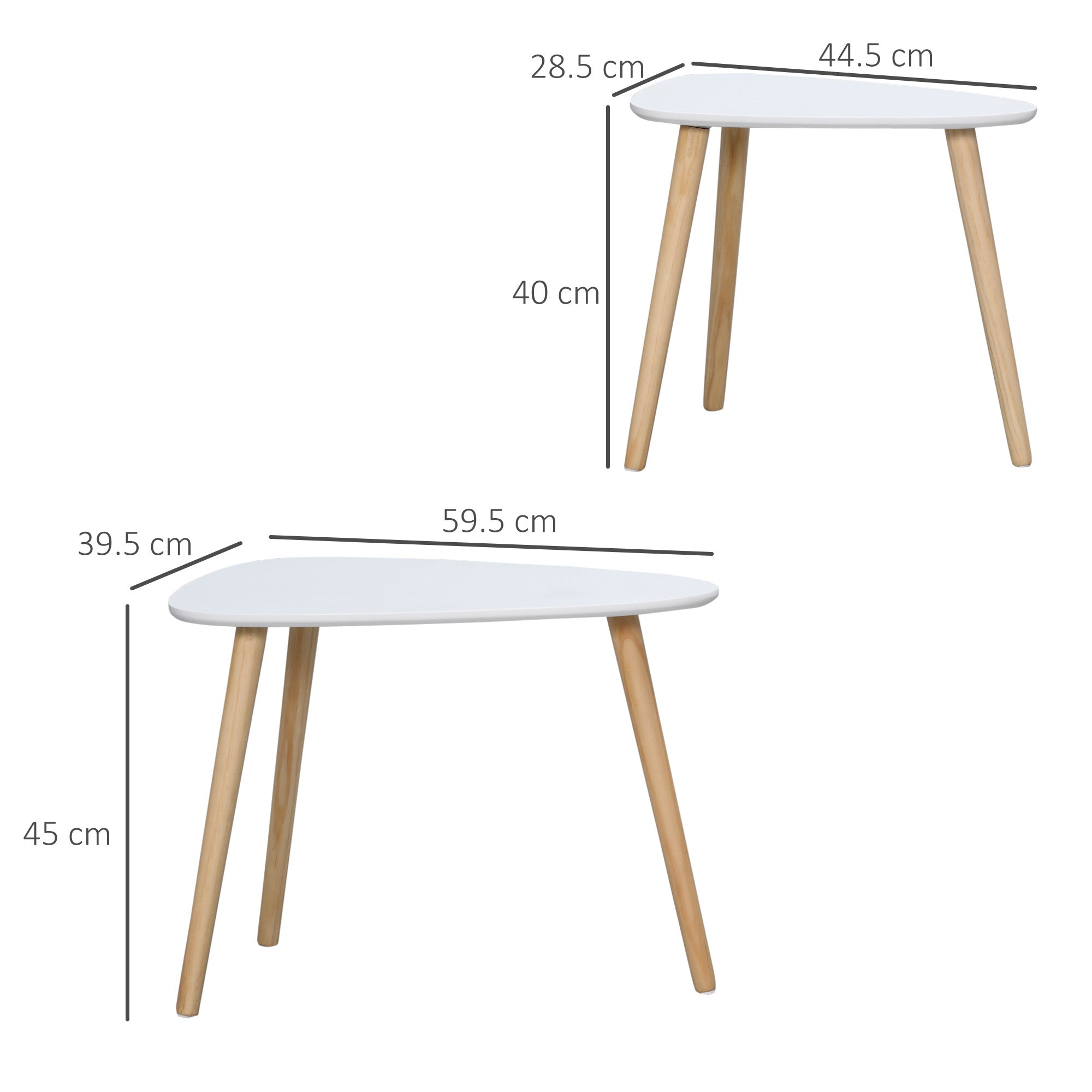 HOMCOM Nesting Coffee Table, Set of 2 Side Tables, Stacking End Tables with Solid Wood Legs, for Living Room Bedroom, White - North Peak Garden Furniture