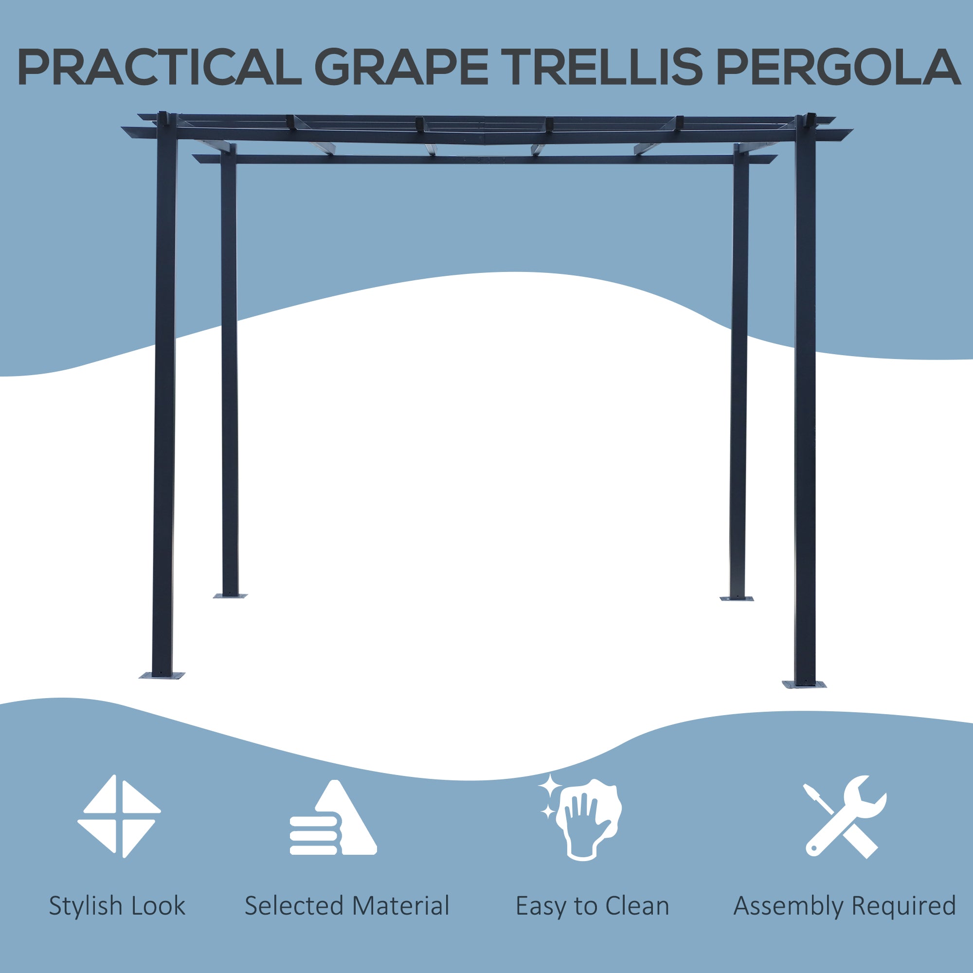 Outsunny 3 x 3 Meter Metal Pergola Garden Gazebo Grape Trellis for Climbing Plants Outdoor Sun Shelter Arbours - North Peak Garden Furniture