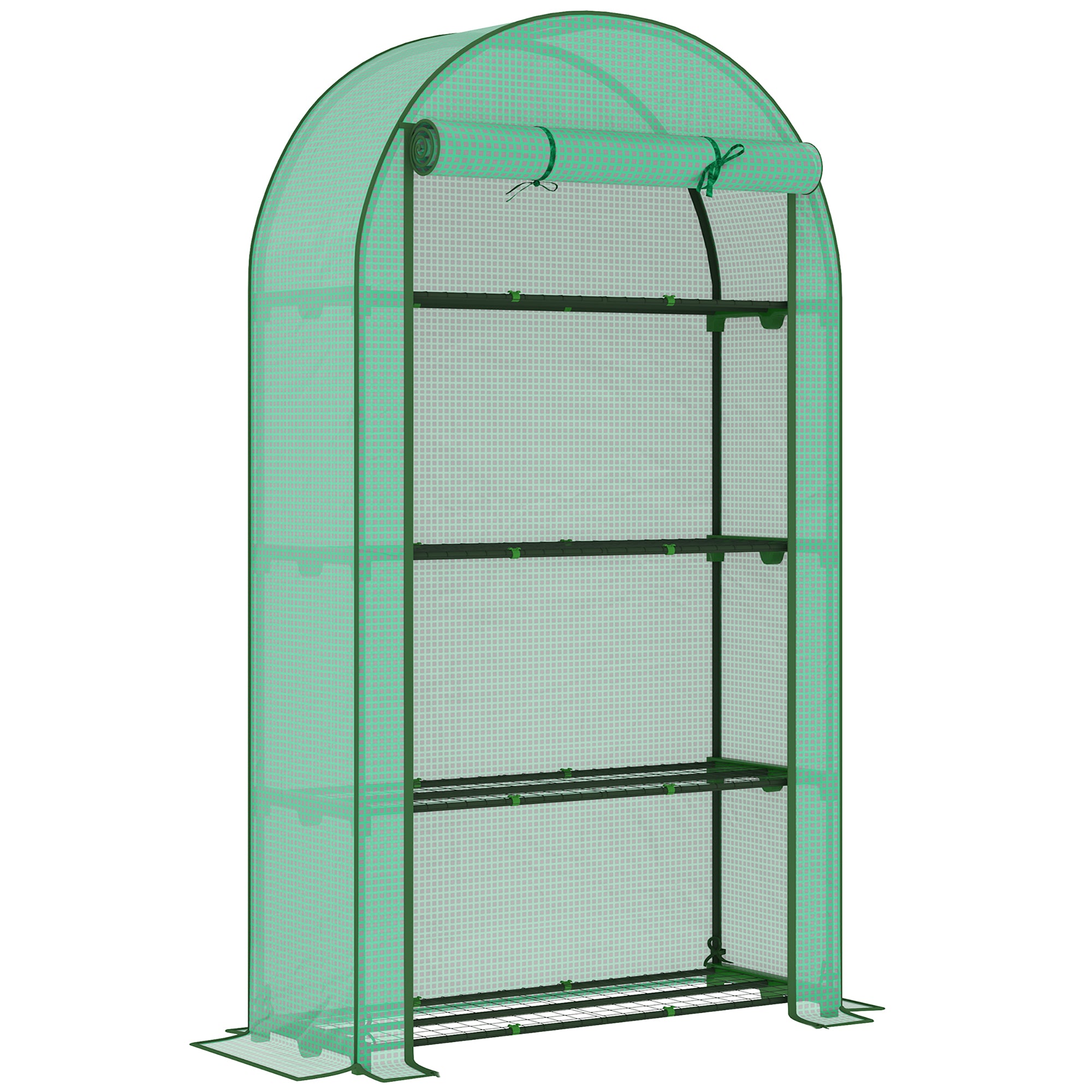 Outsunny 4 Tier Mini Greenhouse with Reinforced PE Cover, Portable Small Greenhouse with Roll-Up Door, 105 x 45 x 160cm, Green