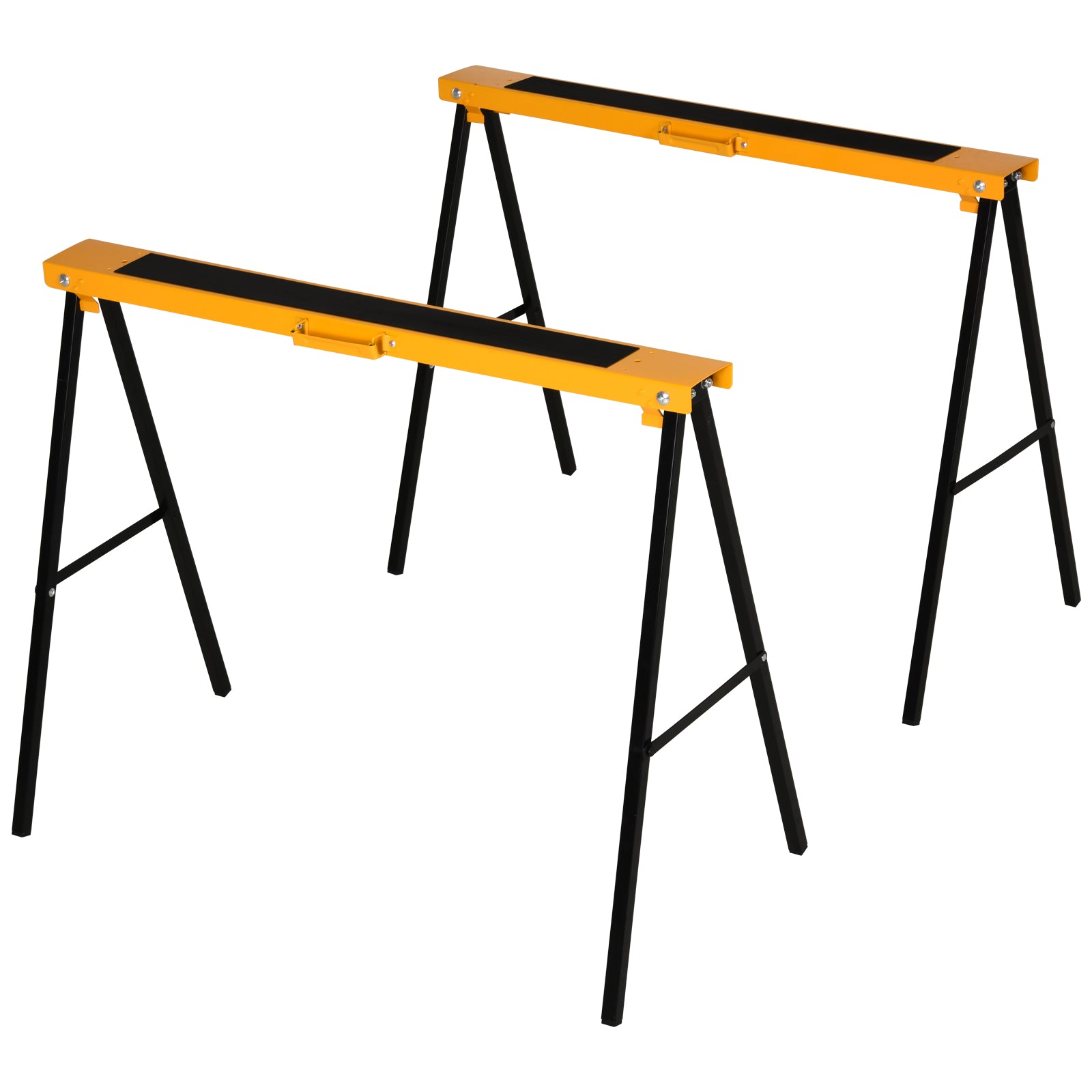 HOMCOM 2PCS Saw Horse Twin Pack Folding Workbench Metal Trestle Stands with Non-slip EVA Surface for Sawing Work Max Load 125kg - North Peak Garden Furniture
