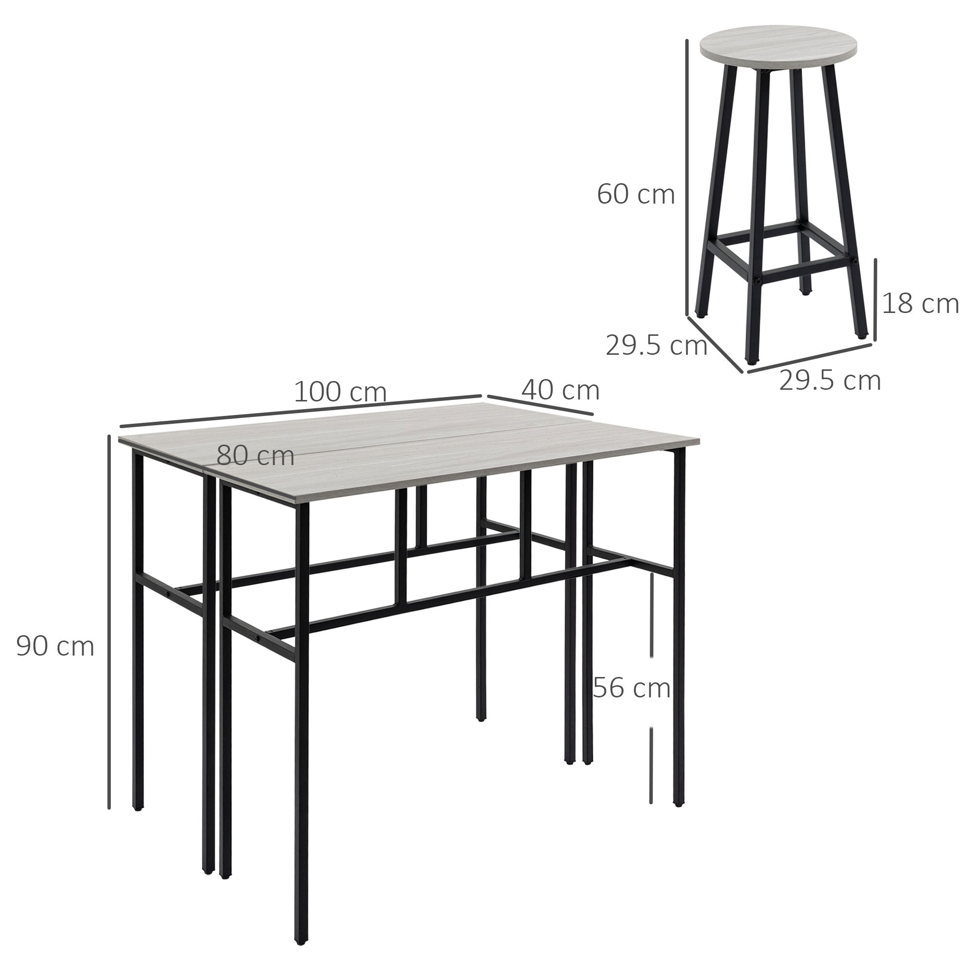 HOMCOM 6-Piece Bar Table Set, 2 Breakfast Tables with 4 Stools, Counter Height Dining Tables & Chairs for Kitchen, Living Room, Grey