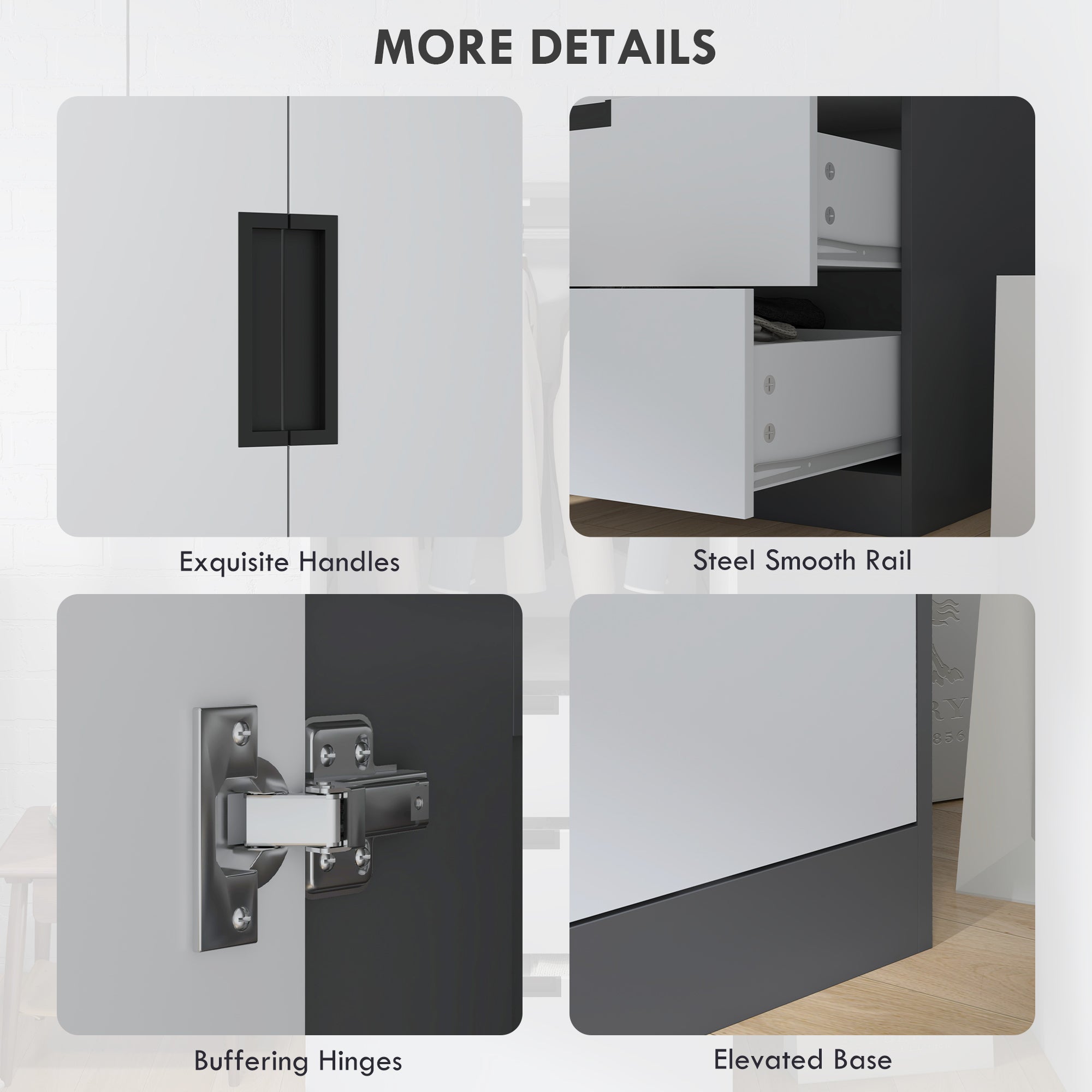 HOMCOM 2 Door Wardrobe, Modern Wardrobe with 3 Drawers and Hanging Rod for Bedroom, Grey - North Peak Garden Furniture