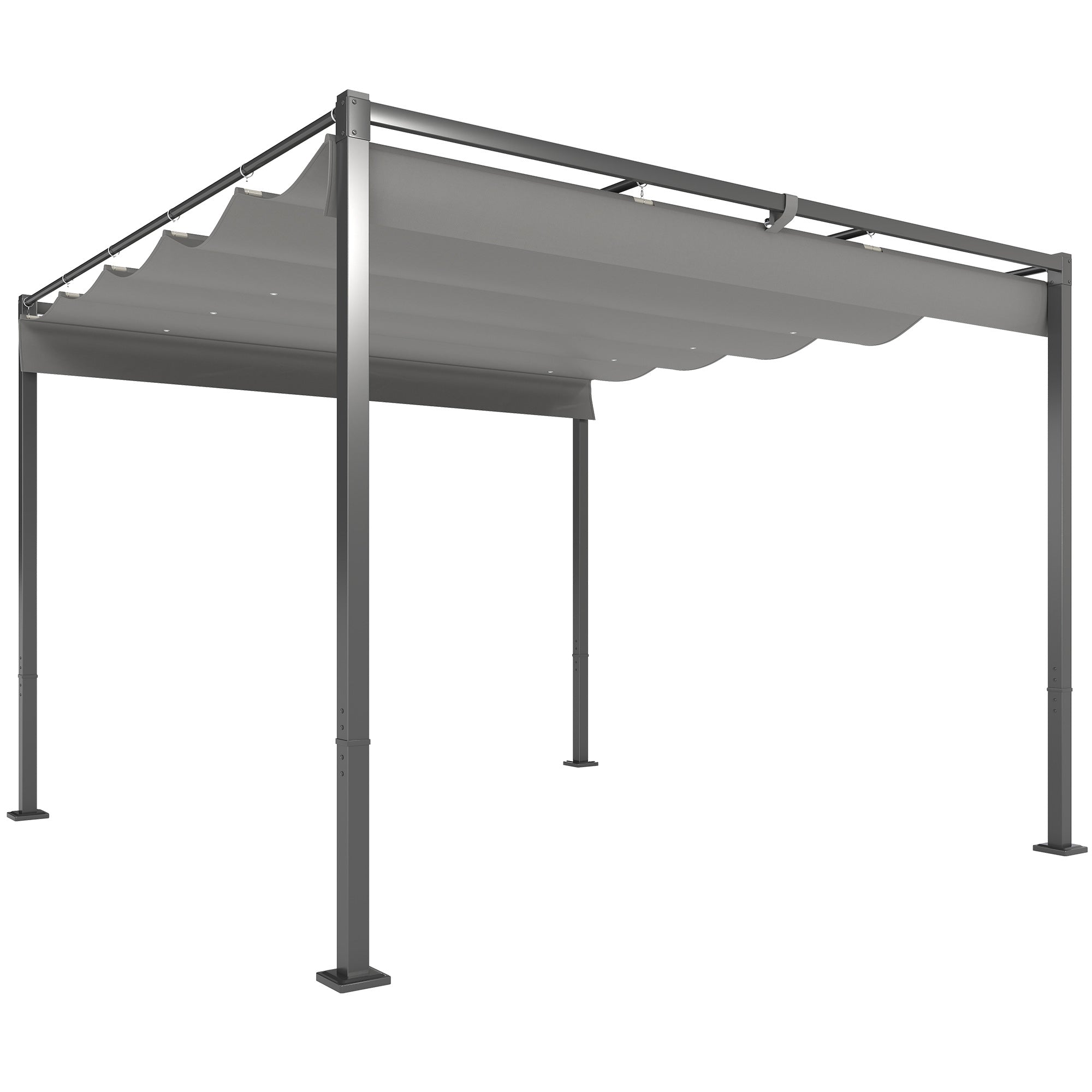 Outsunny 3 x 3(m) Garden Pergola with Retractable Roof and Magnetic Fixture, Outdoor Pergola Kit Sun Shade Canopy, UPF30+, Grey - North Peak Garden Furniture