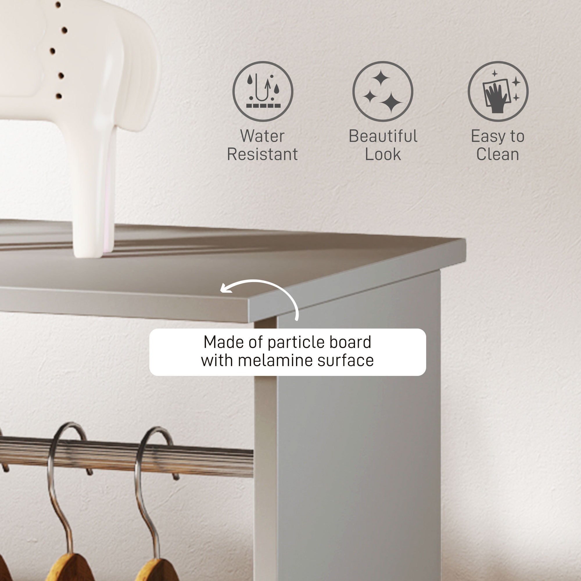 HOMCOM Double Open Wardrobe on Wheels, Bedroom Wardrobe with Clothes Hanging Rails, 3 Storage Shelves, Mobile Garment Rack for Cloakroom, Hallway, Grey - North Peak Garden Furniture