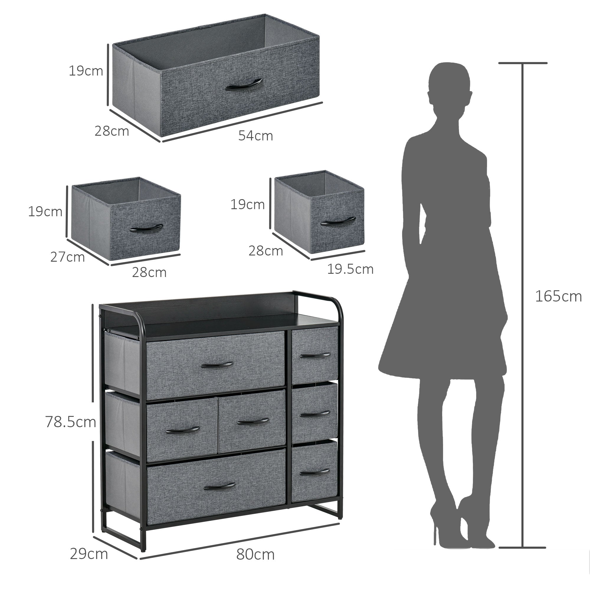 HOMCOM Chest of Drawers with 7 Foldable Drawers, 3-Tier Fabric Bedroom Dresser, Clothes Storage Unit for Bedroom, Living Room, Grey - North Peak Garden Furniture