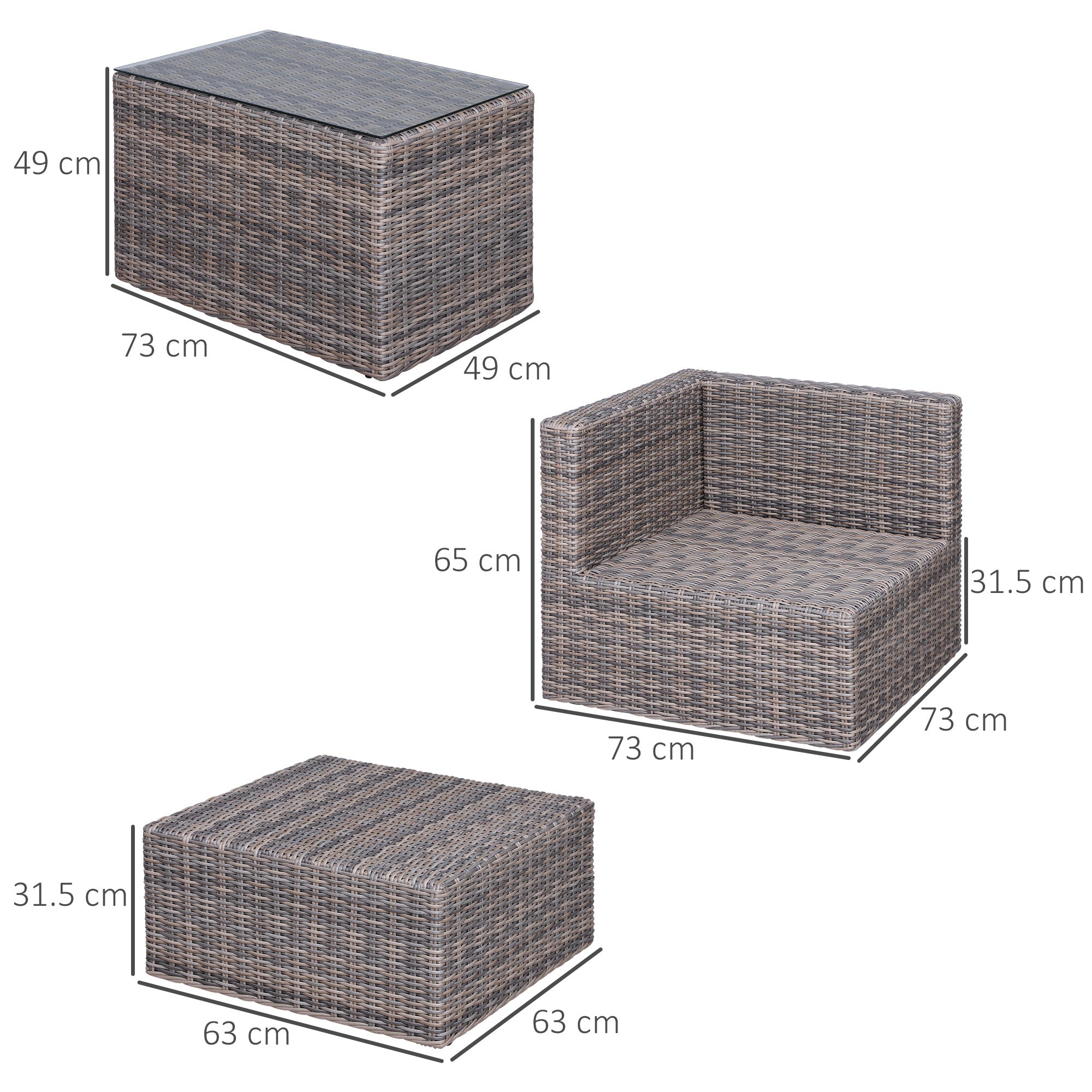 Outsunny 5 Piece Rattan Garden Furniture Set w/ 10cm Thick Cushions, Aluminium Frame Wicker Outdoor Balcony Sofa Set with Corner Armchairs, Ottomans, and Glass Top Table, Mixed Brown - North Peak Garden Furniture