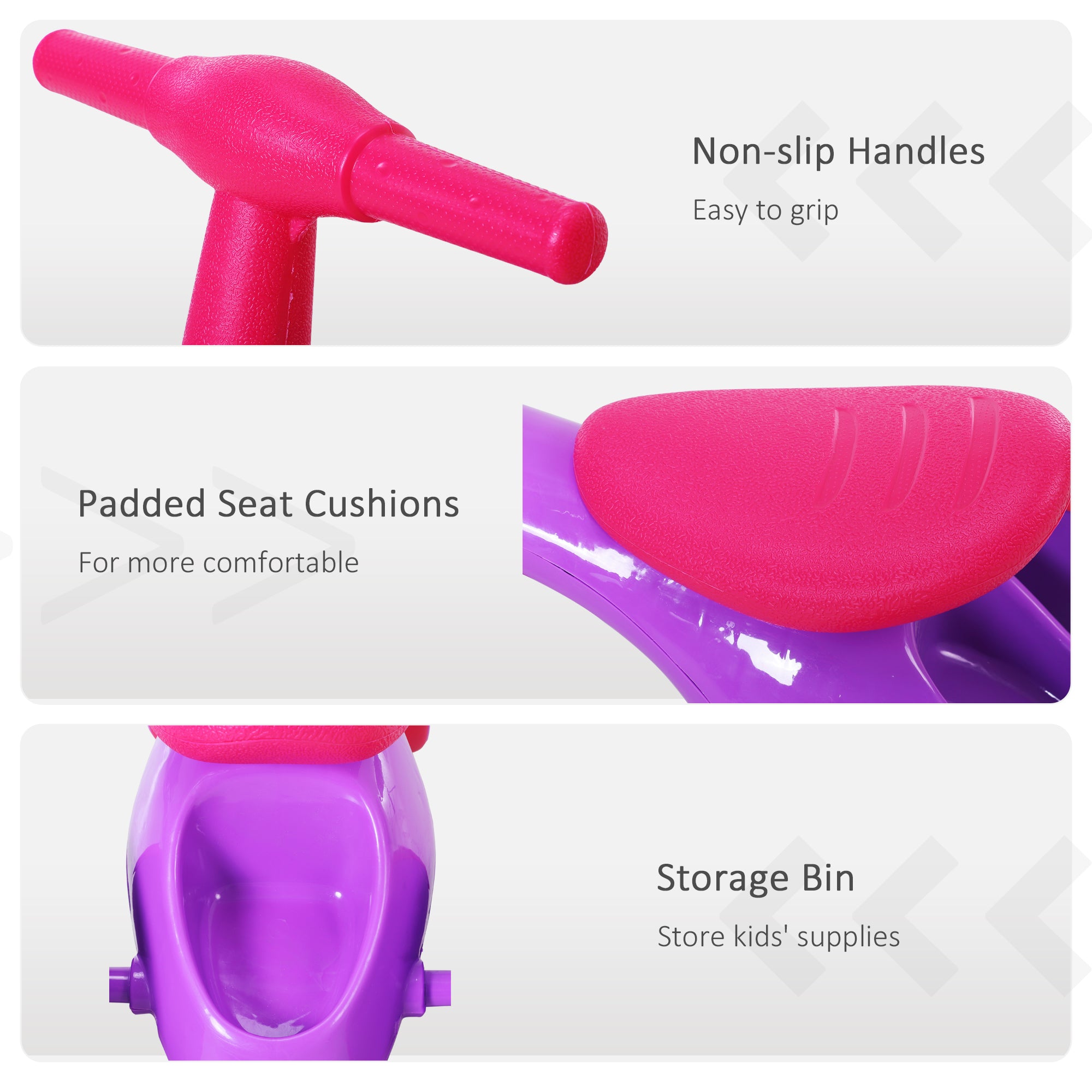 HOMCOM Baby Balance Bike Toddler Training Walker Smooth Rubber Wheels Ride on Toy Storage Bin Gift for Boys Girls Violet Fuchsia - North Peak Garden Furniture