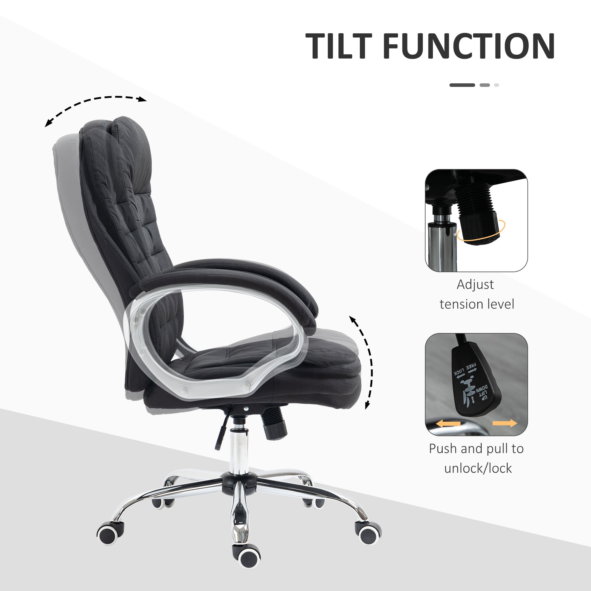Vinsetto Executive Office Chair Task Chair for Home with Arm, Swivel Wheels, Linen Fabric, Black - North Peak Garden Furniture