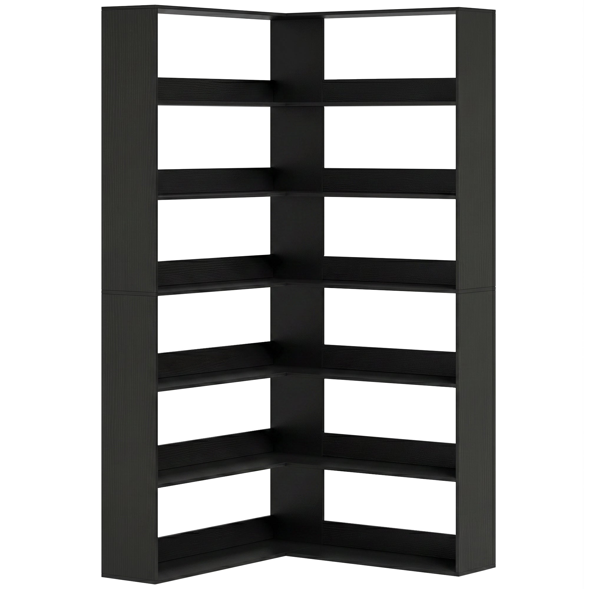 HOMCOM 7 Tiers Bookshelf, L-Shaped Corner Bookcase with Anti-Slip Rear Guard, Black Wood Effect